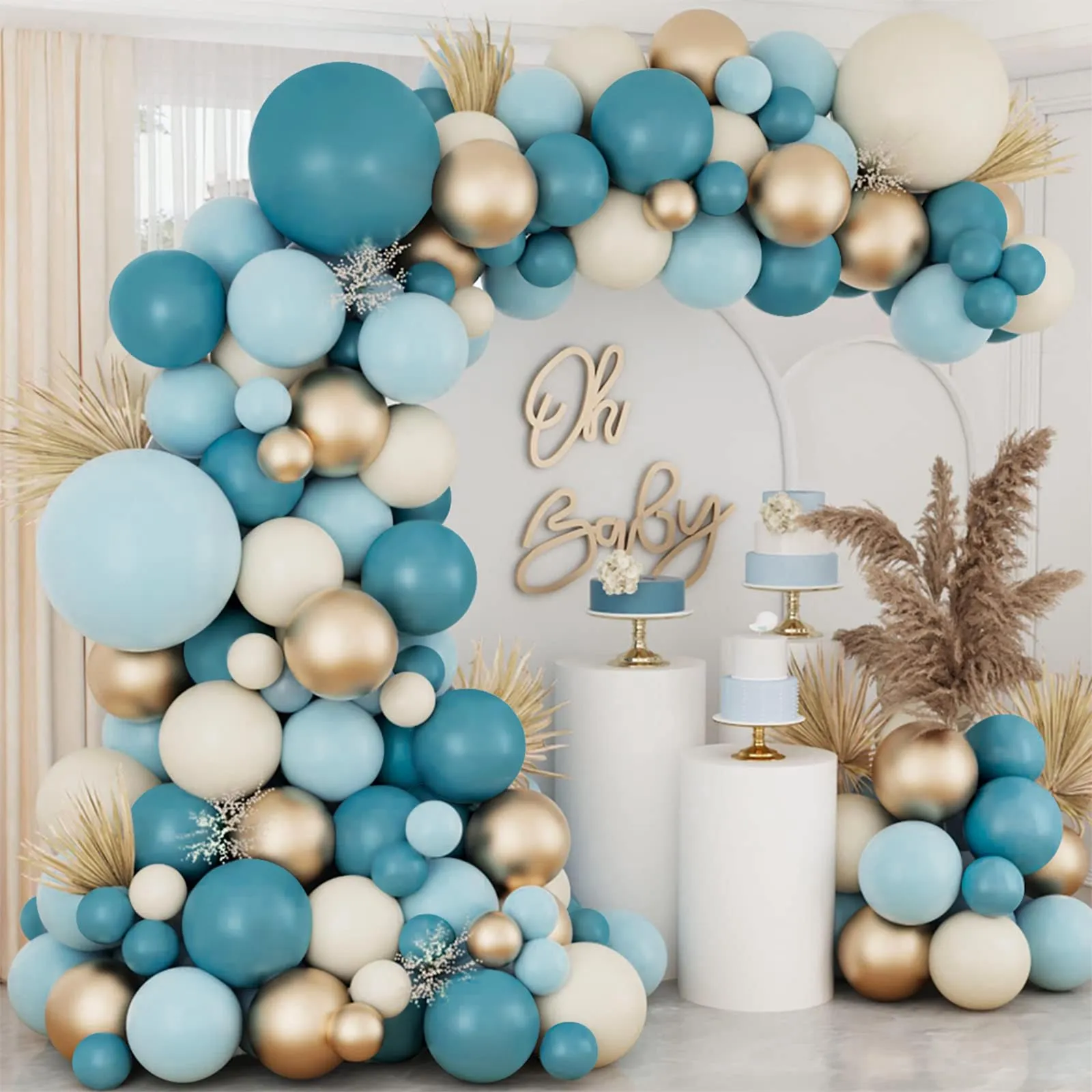 Frigg Kit Arco di Palloncini Blu, Oro e Bianco Sabbia per Baby Shower, Compleanno e Battesimo - immagine 4