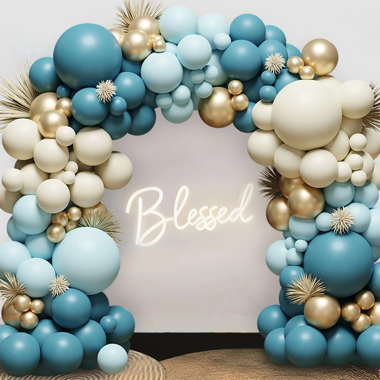 Frigg Kit Arco di Palloncini Blu, Oro e Bianco Sabbia per Baby Shower, Compleanno e Battesimo - immagine 6