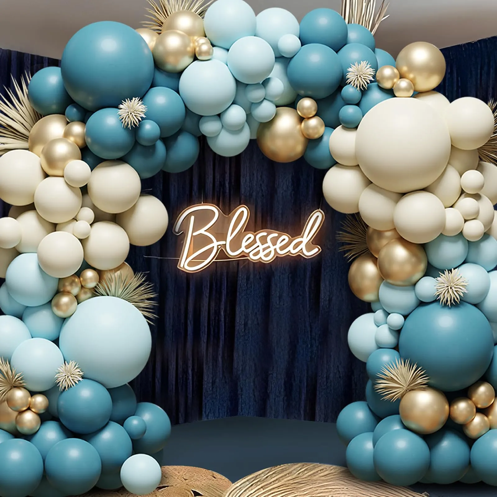 Frigg Kit Arco di Palloncini Blu, Oro e Bianco Sabbia per Baby Shower, Compleanno e Battesimo - immagine 9