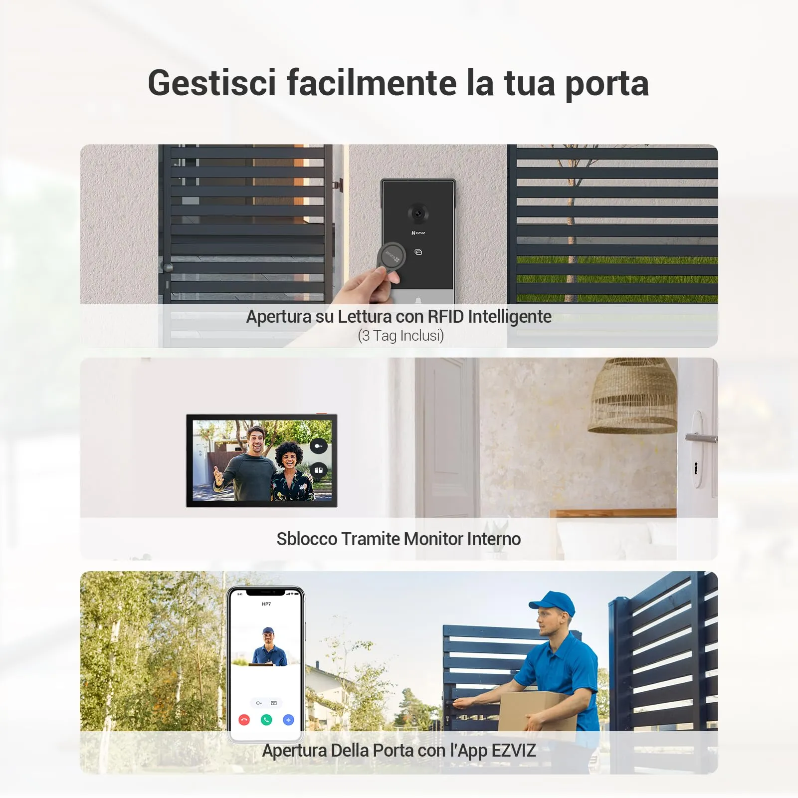 EZVIZ CP7 Videocitofono 2K, Monitor Touch 7 Pollici, Visione Notturna, Sblocco Remoto, Rilevamento Umano, Opzione RFID, Impermeabile - immagine 7