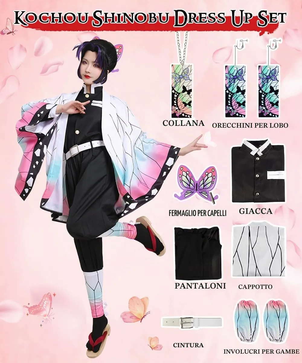 YYDSXK Costume Cosplay Kochou Shinobu per Bambini, Set Kimono 10 Pezzi, Taglia 130 - immagine 7