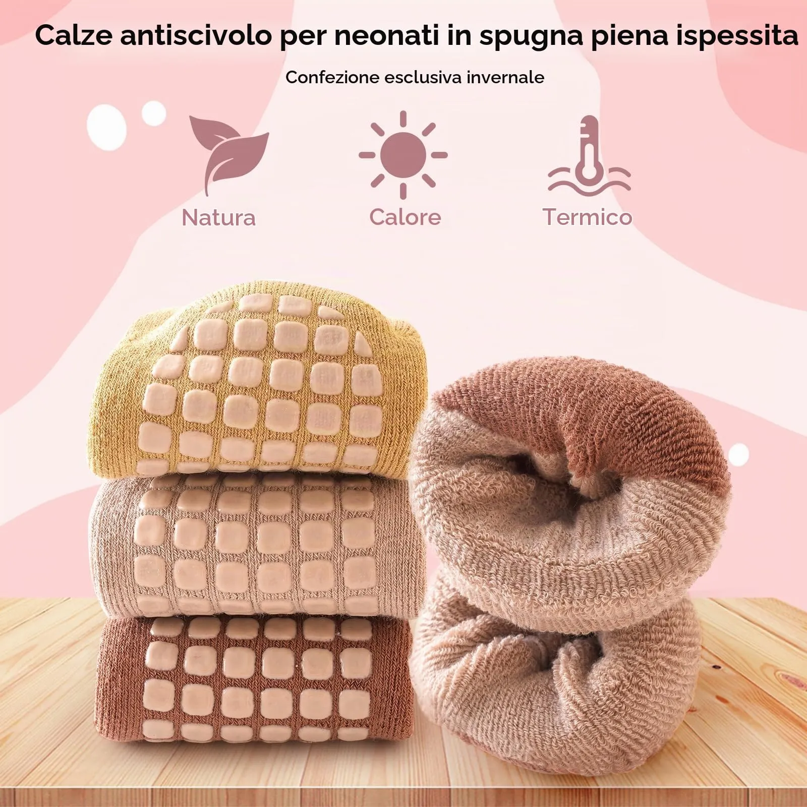 Simpeak Calzini Antiscivolo in Cotone per Bambino, Invernali, 4 Paia, S - immagine 2
