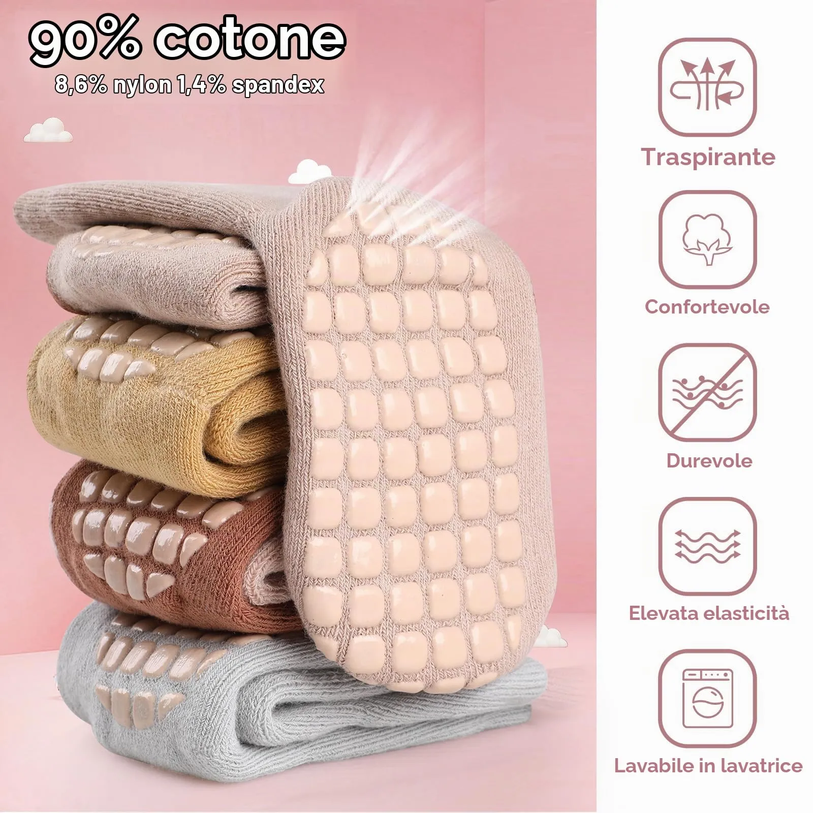 Simpeak Calzini Antiscivolo in Cotone per Bambino, Invernali, 4 Paia, S - immagine 3