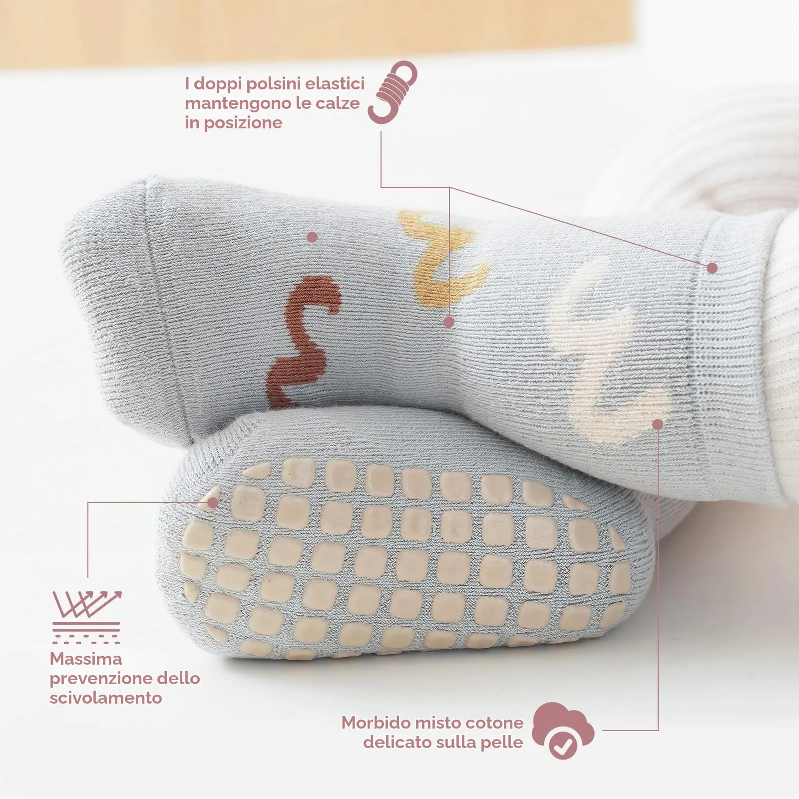 Simpeak Calzini Antiscivolo in Cotone per Bambino, Invernali, 4 Paia, S - immagine 4