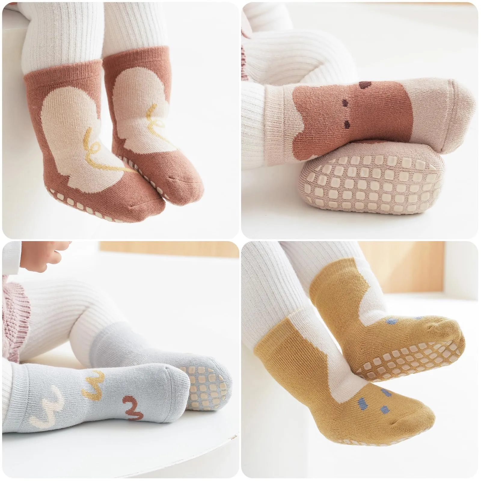 Simpeak Calzini Antiscivolo in Cotone per Bambino, Invernali, 4 Paia, S - immagine 7