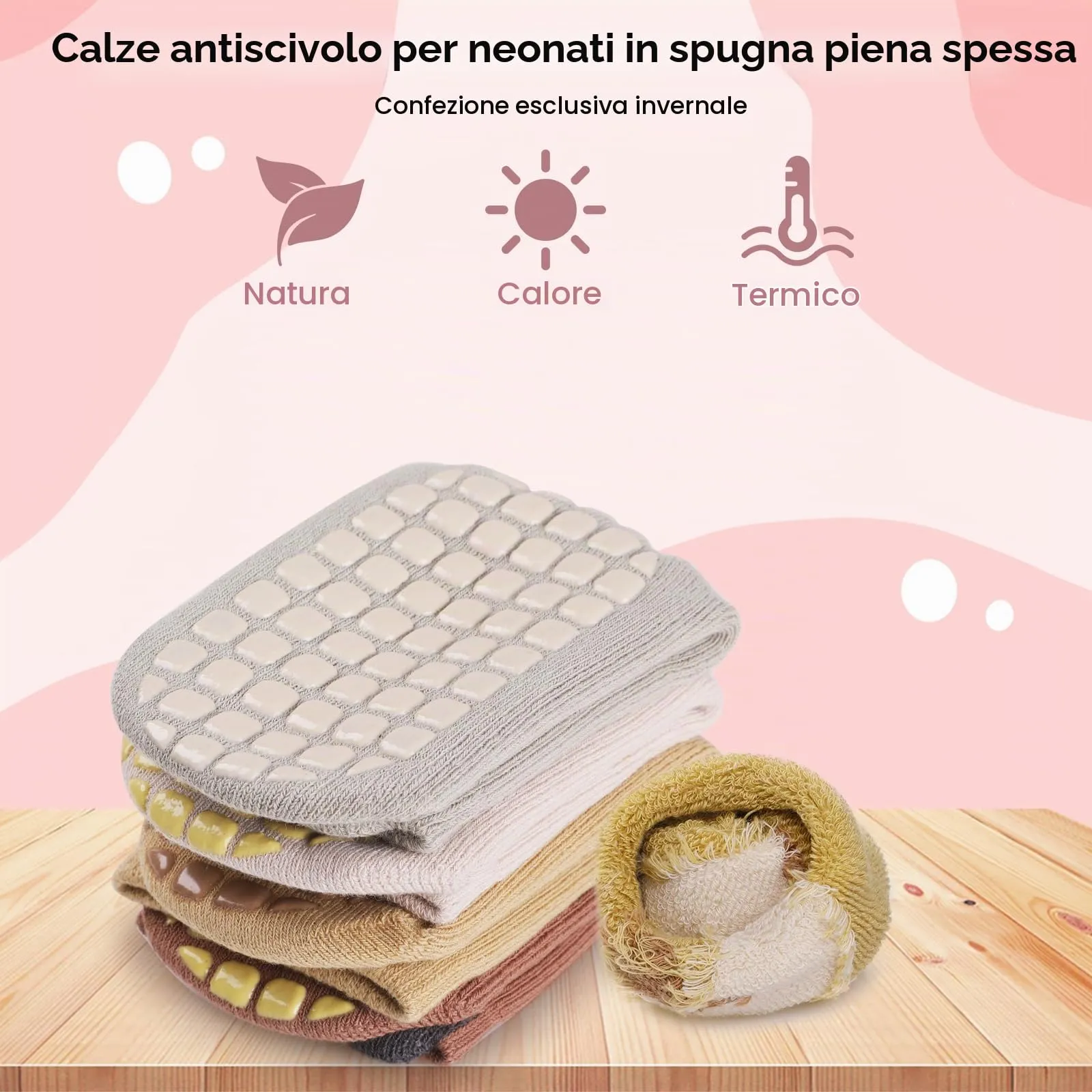 Simpeak Calzini Antiscivolo in Cotone per Bambino, 4 Paia, Invernali, 0-1 Anni, S - immagine 3