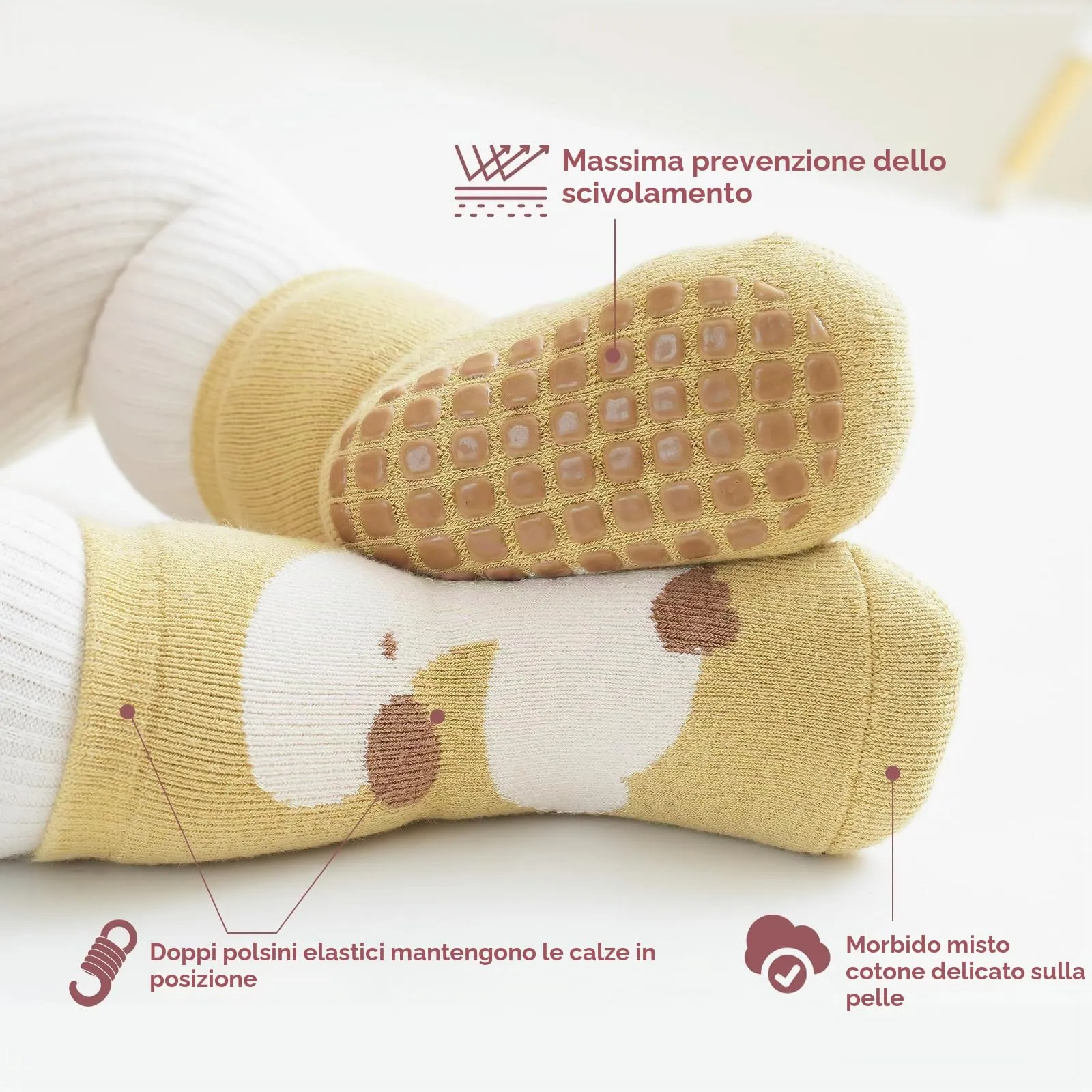 Simpeak Calzini Antiscivolo in Cotone per Bambino, 4 Paia, Invernali, 0-1 Anni, S - immagine 5