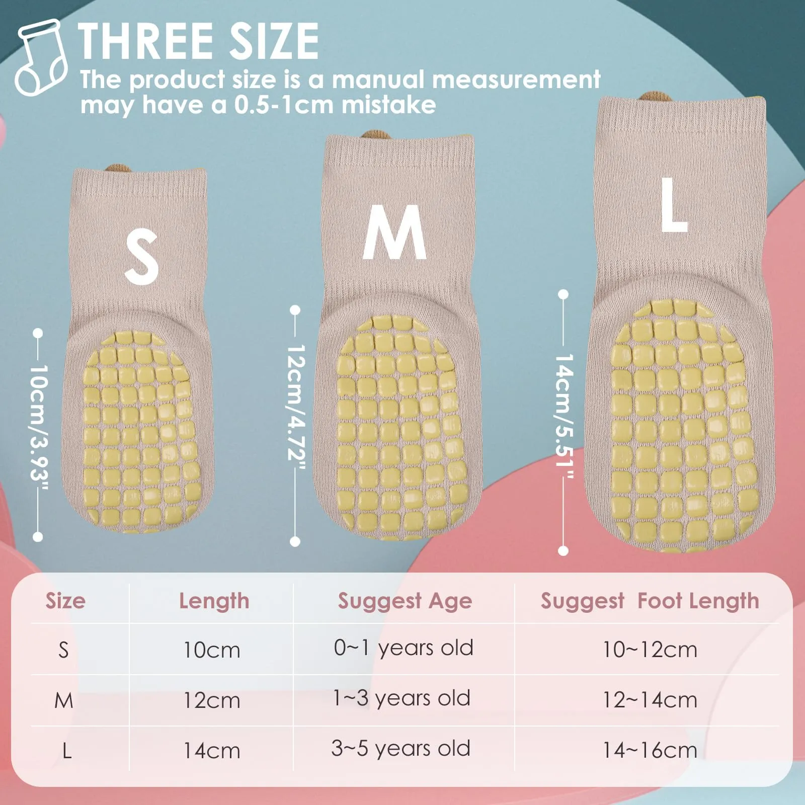 Simpeak Calzini Antiscivolo in Cotone per Bambino, 4 Paia, Invernali, 0-1 Anni, S - immagine 7