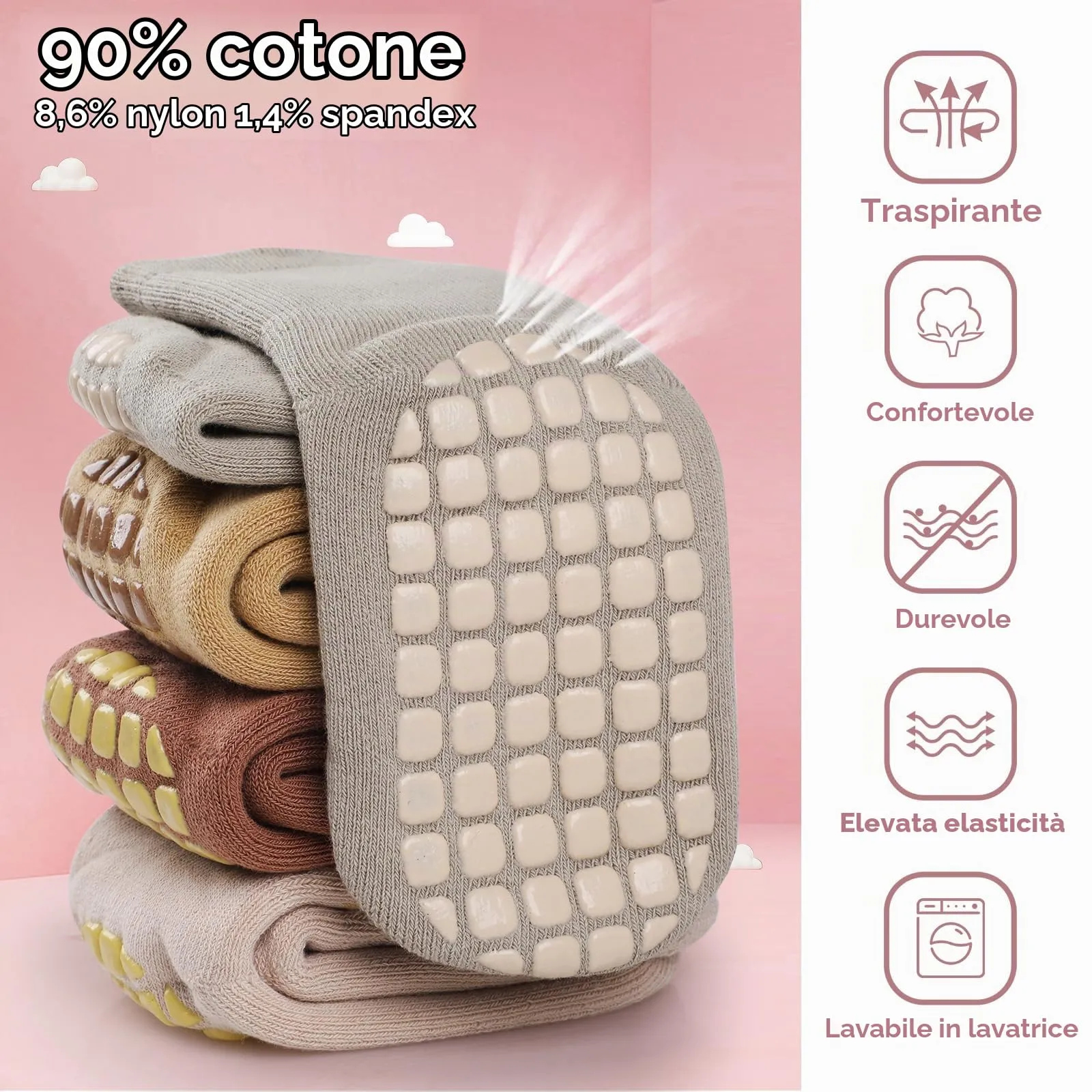 Simpeak Calzini Antiscivolo in Cotone per Bambino, Invernali Ispessiti, 4 Paia, L - immagine 4