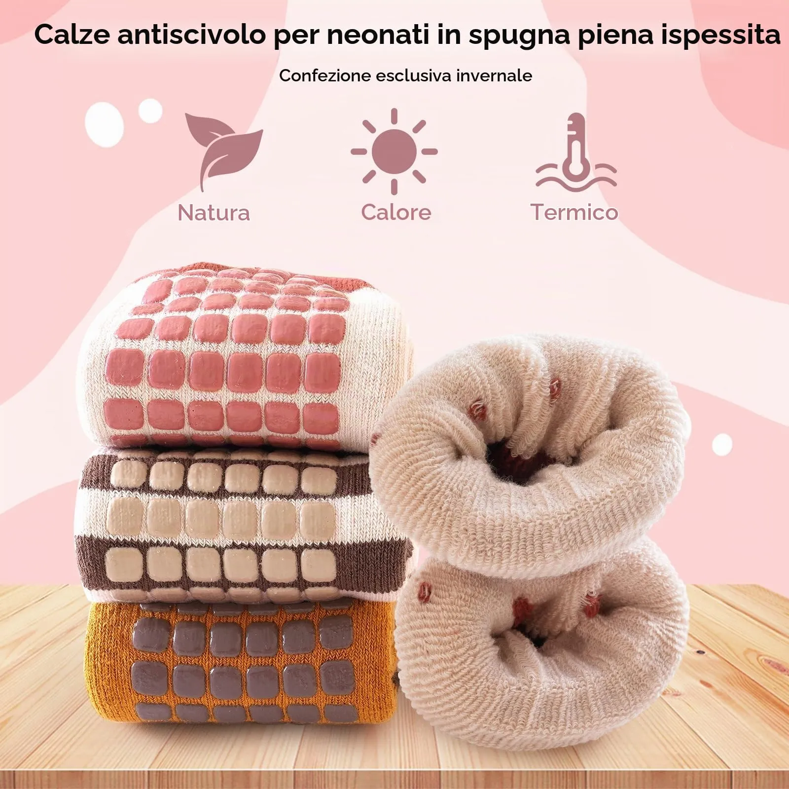 Simpeak Calzini Antiscivolo in Cotone per Bambino, Invernali, 4 Paia, S - immagine 2