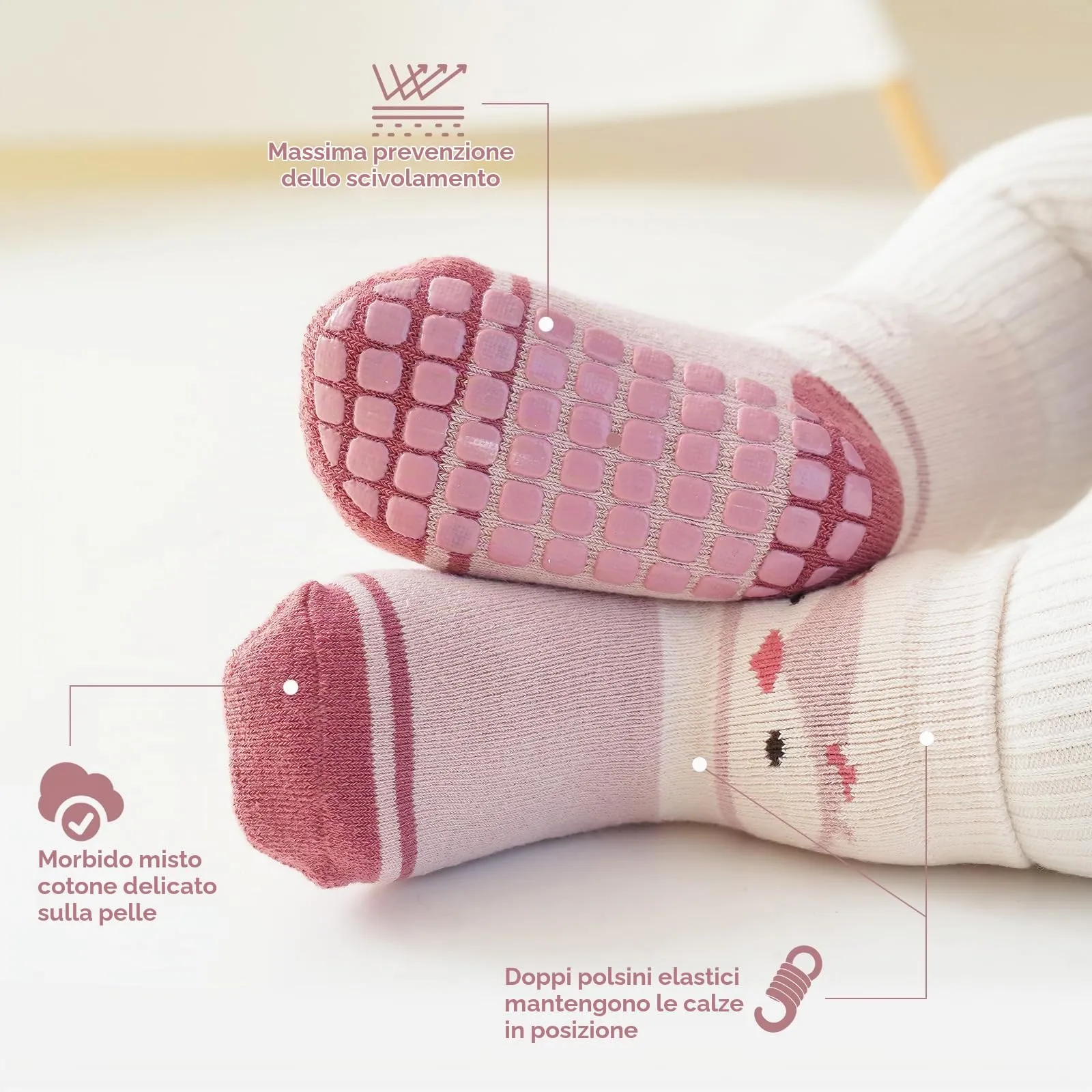 Simpeak Calzini Antiscivolo in Cotone per Bambino, Invernali, 4 Paia, S - immagine 4