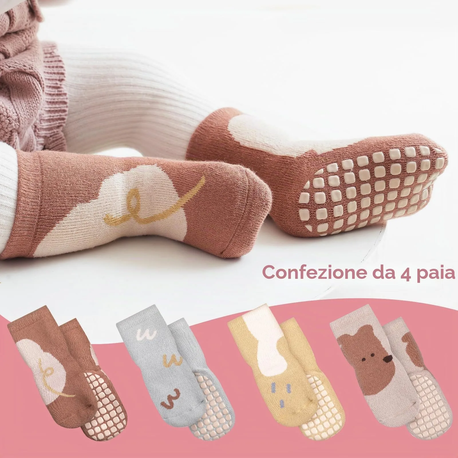 Simpeak Calzini Antiscivolo in Cotone per Bambino, Invernali Ispessiti, 4 Paia, M - immagine 5