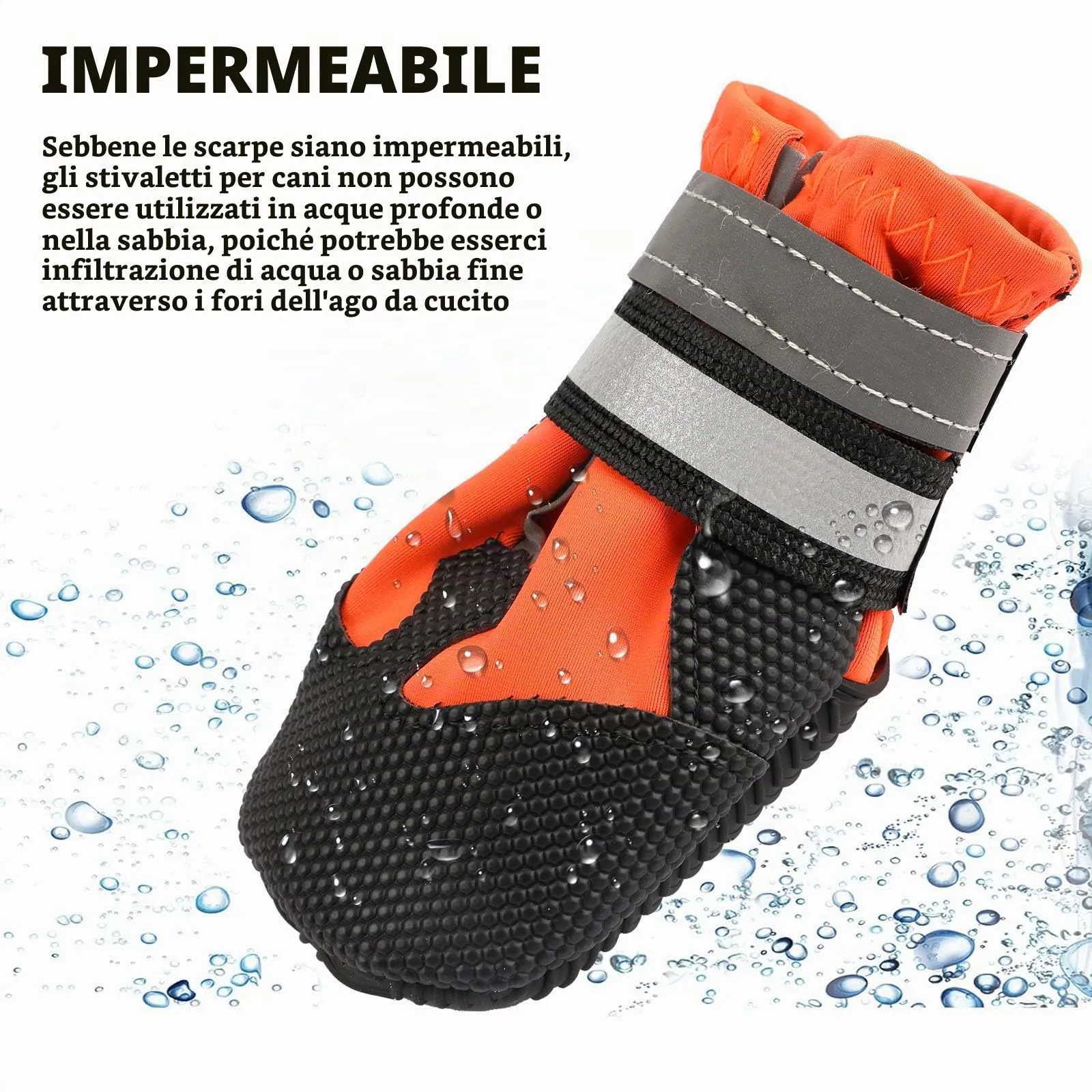 QKURT Stivali per Cani Impermeabili Antiscivolo con Cinghie Riflettenti, Taglia XL, Arancione - immagine 4