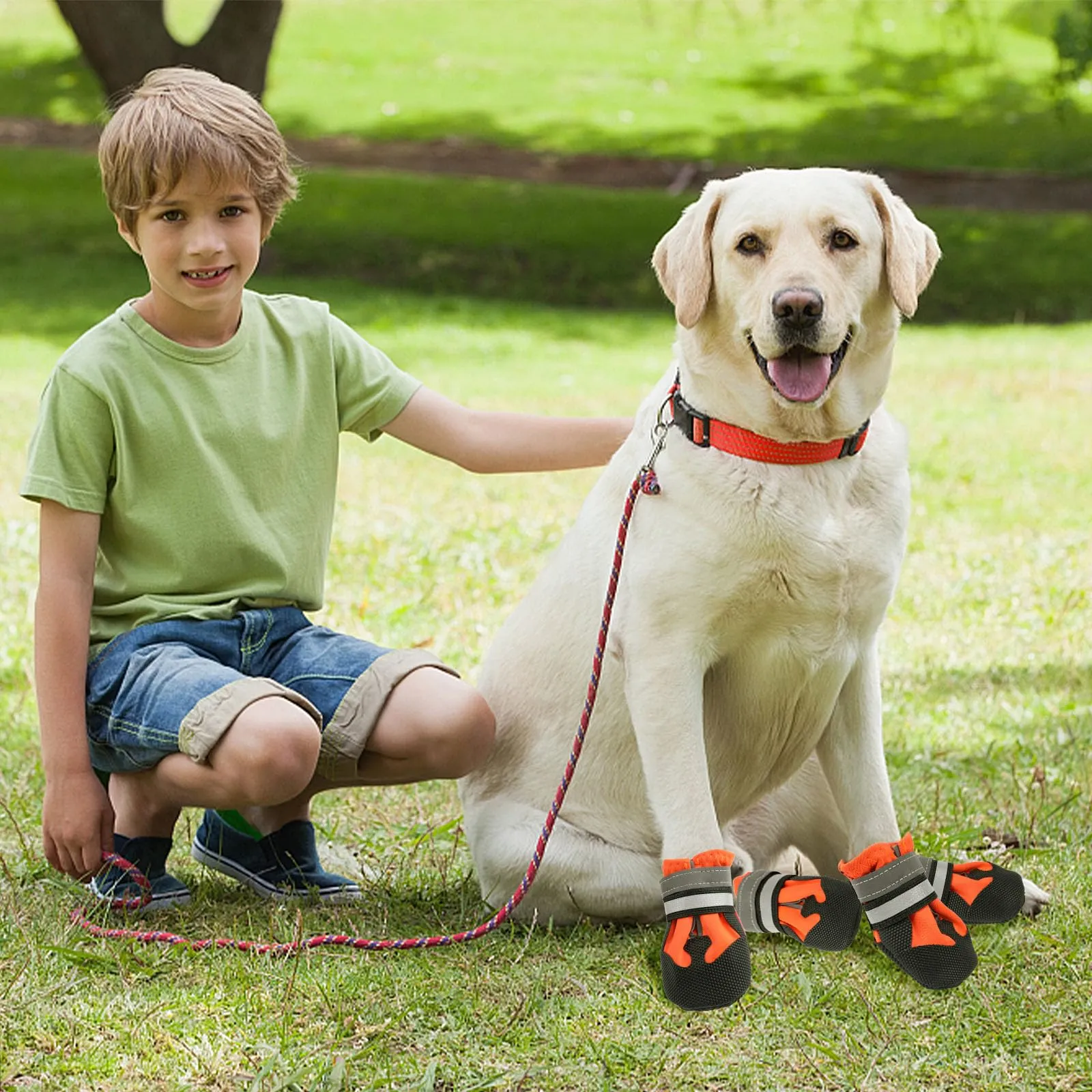 QKURT Stivali per Cani Impermeabili Antiscivolo con Cinghie Riflettenti, Taglia XL, Arancione - immagine 6