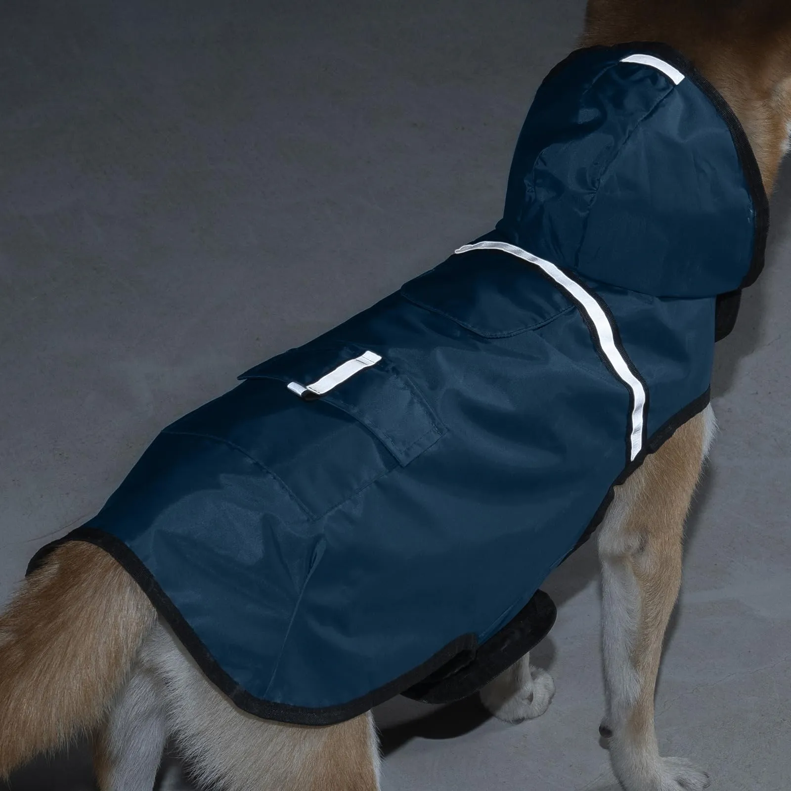 KoKoBin Giacca Impermeabile Riflettente per Cani con Cappuccio, Blu Grigiastro, M - immagine 7