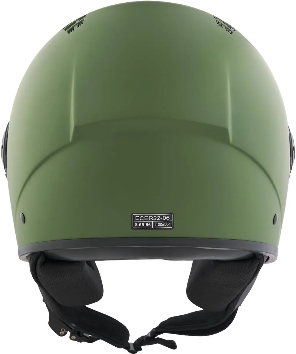 BHR 834 Flow Demi-Jet Scooter Helmet, Verde Opaco, S - immagine 4