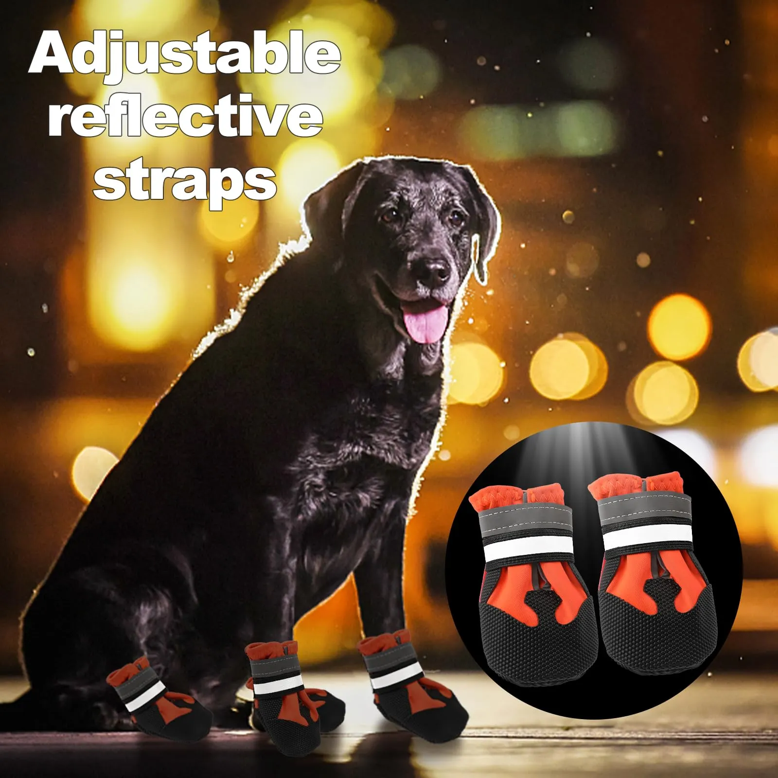 QKURT Stivali per Cani Paw Protector Impermeabili Antiscivolo Regolabili, 4 Pezzi, XXL, Arancione - immagine 5