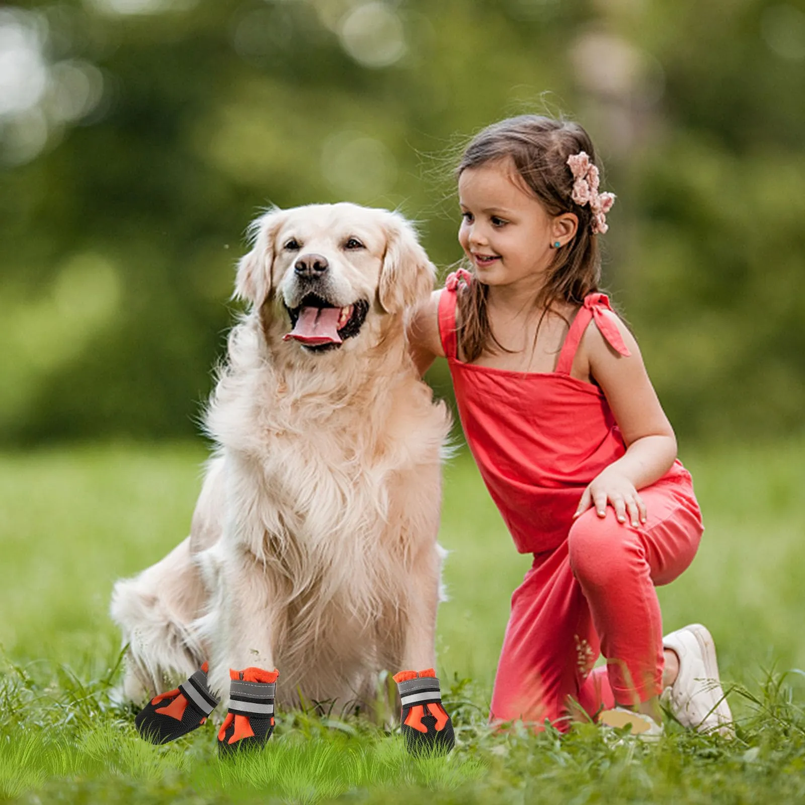 QKURT Stivali per Cani Paw Protector Impermeabili Antiscivolo Regolabili, 4 Pezzi, XXL, Arancione - immagine 6