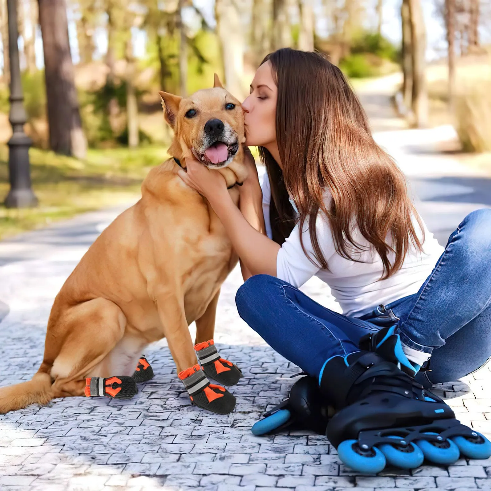 QKURT Stivali per Cani Paw Protector Impermeabili Antiscivolo Regolabili, 4 Pezzi, XXL, Arancione - immagine 7