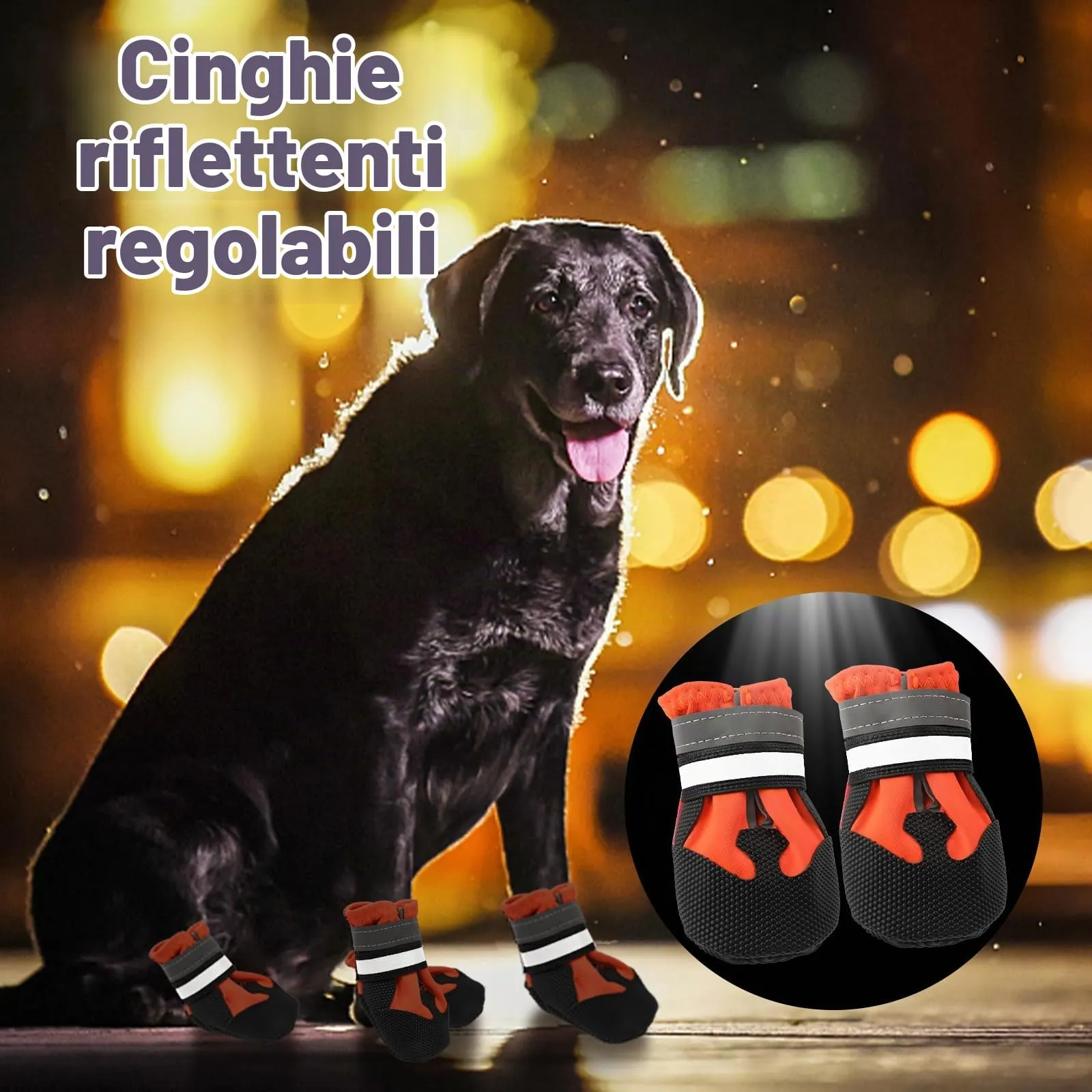 QKURT Stivali per Cani Impermeabili con Cinghie Riflettenti e Suola Antiscivolo, Taglia S, Arancione - immagine 5