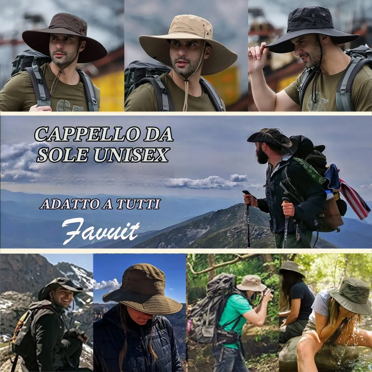 Favuit Cappello Boonie Pieghevole a Tesa Larga per Uomo e Donna - immagine 7