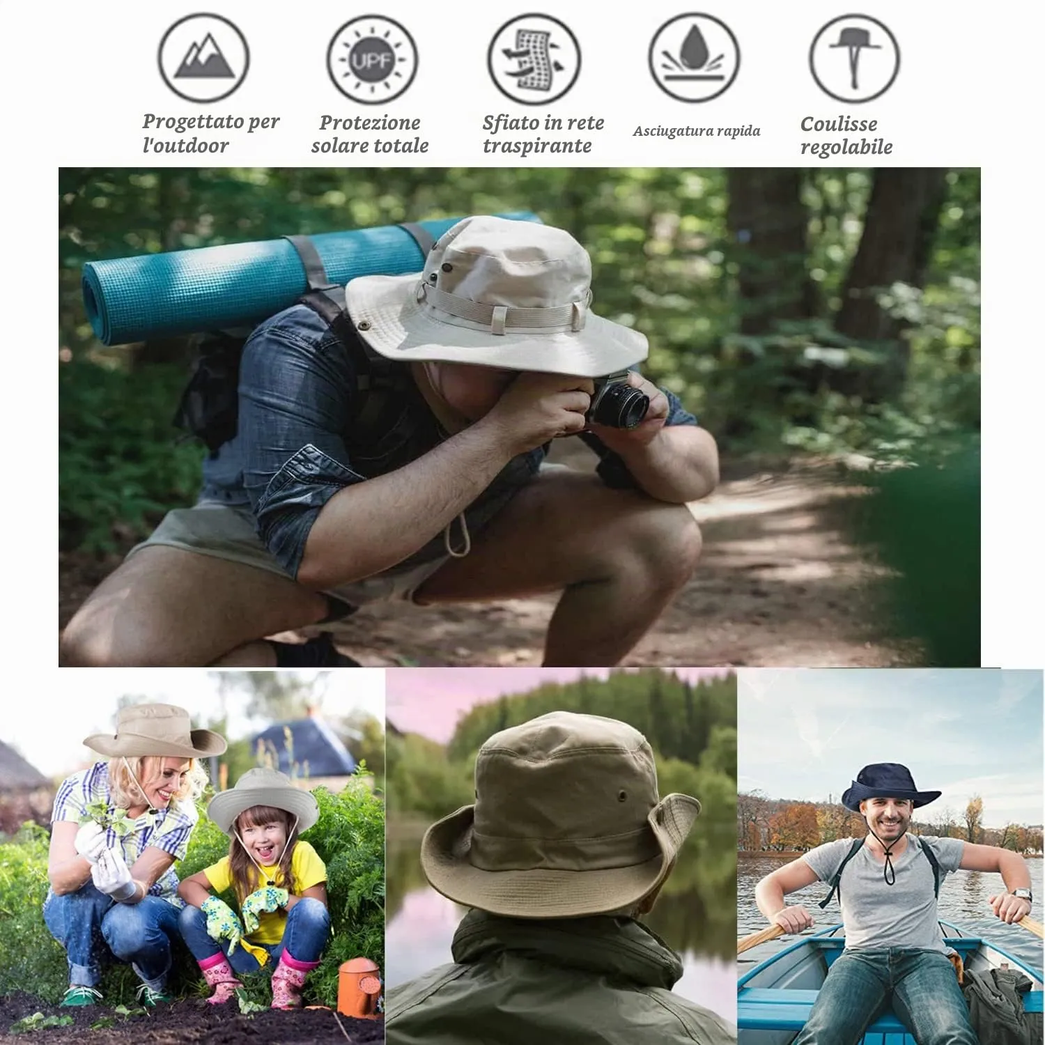 Favuit Cappello Boonie Pieghevole a Tesa Larga per Uomo e Donna - immagine 9