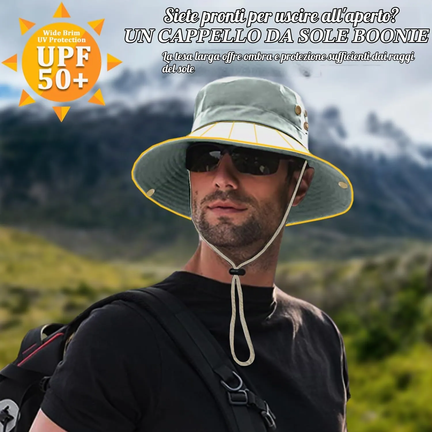 Favuit Cappello Boonie Pieghevole da Pescatore Unisex a Tesa Larga per Protezione Solare, Safari, Pesca, Campeggio, Giardinaggio e Trekking - immagine 2