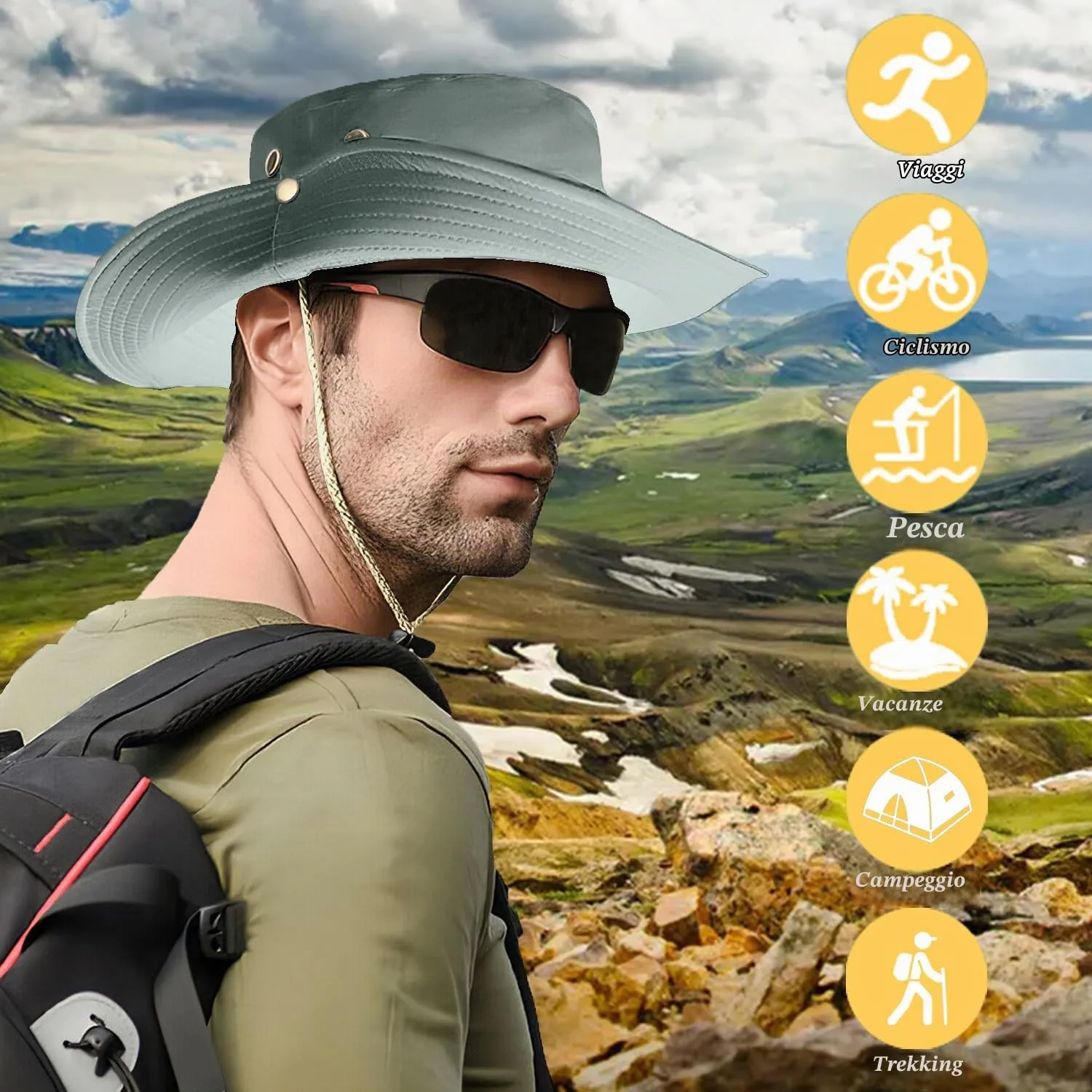 Favuit Cappello Boonie Pieghevole da Pescatore Unisex a Tesa Larga per Protezione Solare, Safari, Pesca, Campeggio, Giardinaggio e Trekking - immagine 5