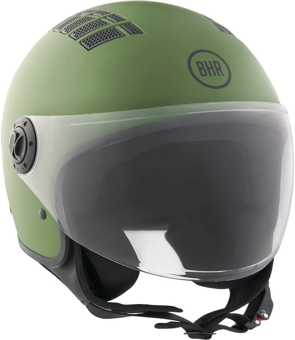 BHR 834 Flow Demi-Jet Scooter Helmet, Matte Green, M - immagine 1