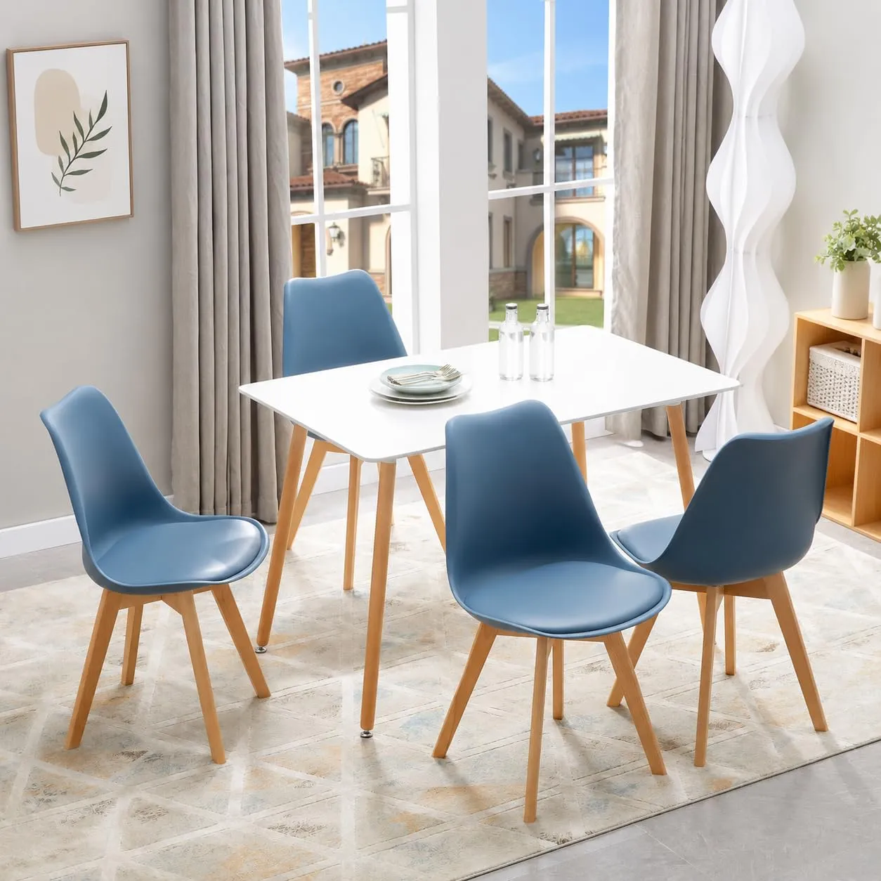 EGGREE Set di 8 Sedie da Pranzo e Cucina in Pelle PU e Legno di Faggio, Morandi Blu Scuro - immagine 4