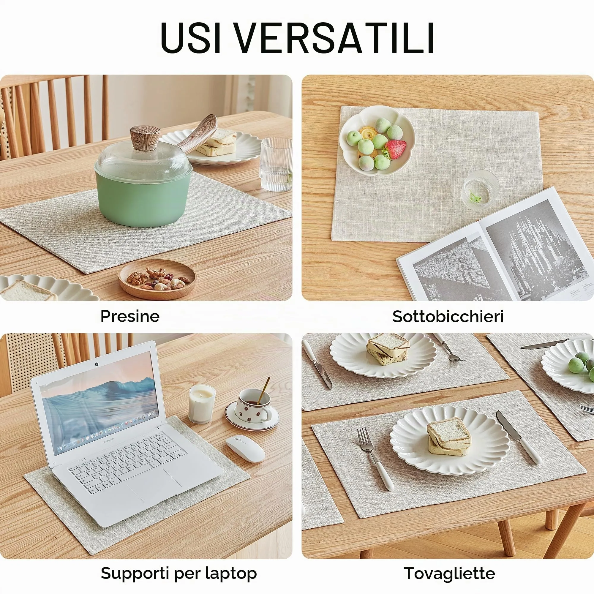 Softalker Tovagliette in finto lino, 30,5 x 45,7 cm, 8 pezzi, crema - immagine 5