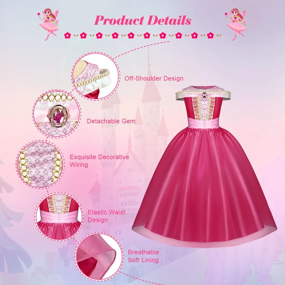 URAQT Costume Principessa Bella Addormentata con Accessori per Bambina, Rosa, 110cm - immagine 2
