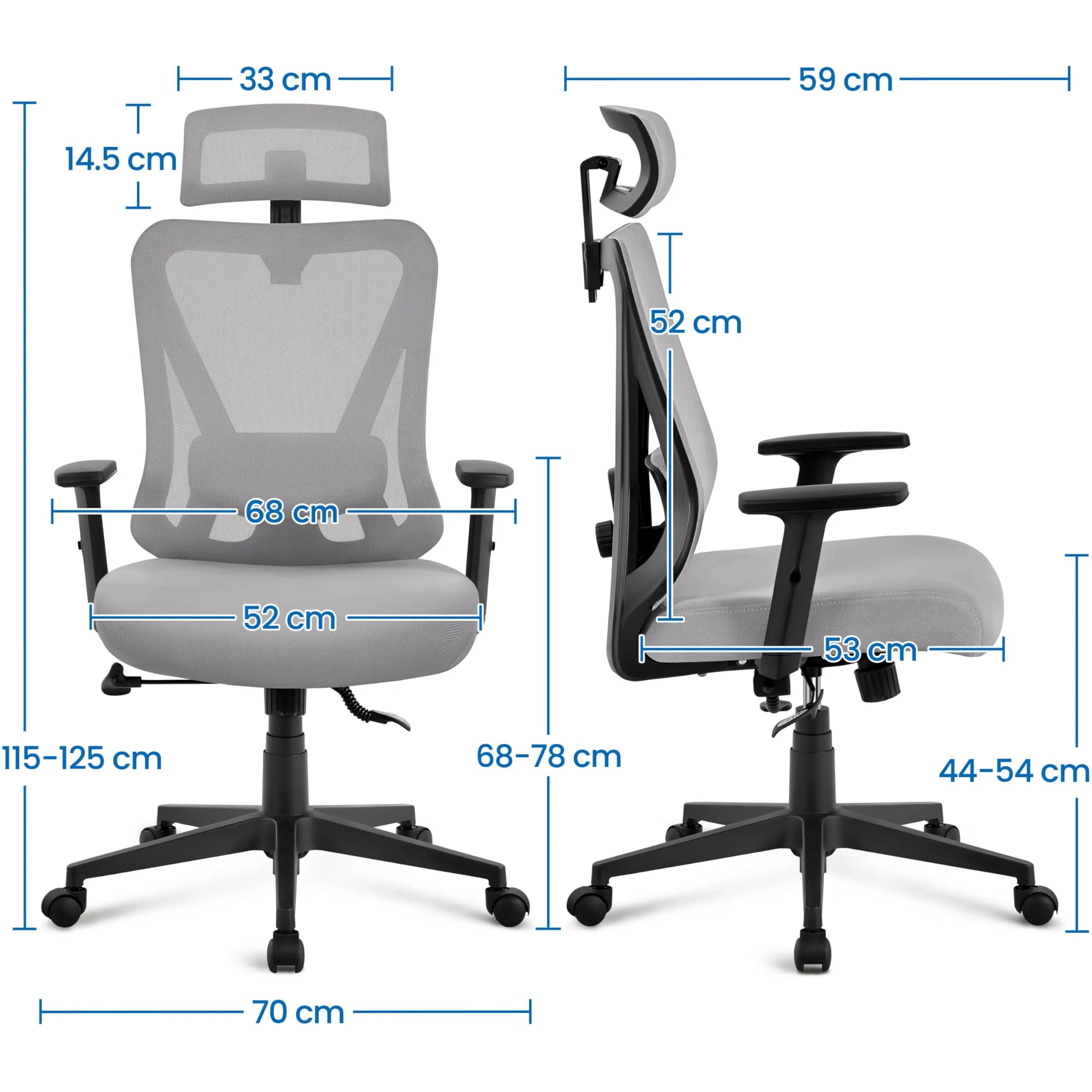Yaheetech Poltrona da Ufficio Ergonomica con Supporto Lombare, Grigia Chiara - immagine 3