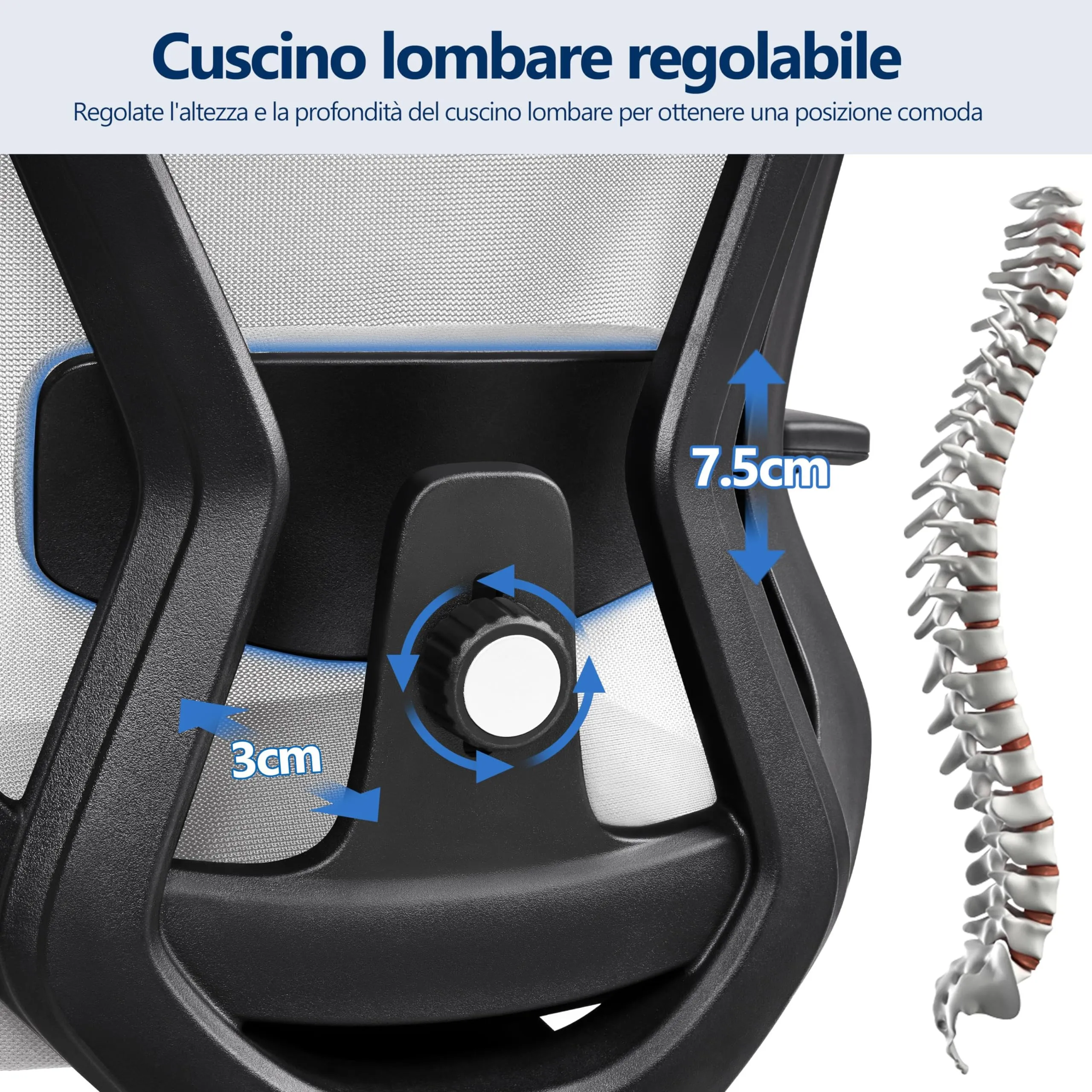 Yaheetech Poltrona da Ufficio Ergonomica con Supporto Lombare, Grigia Chiara - immagine 7