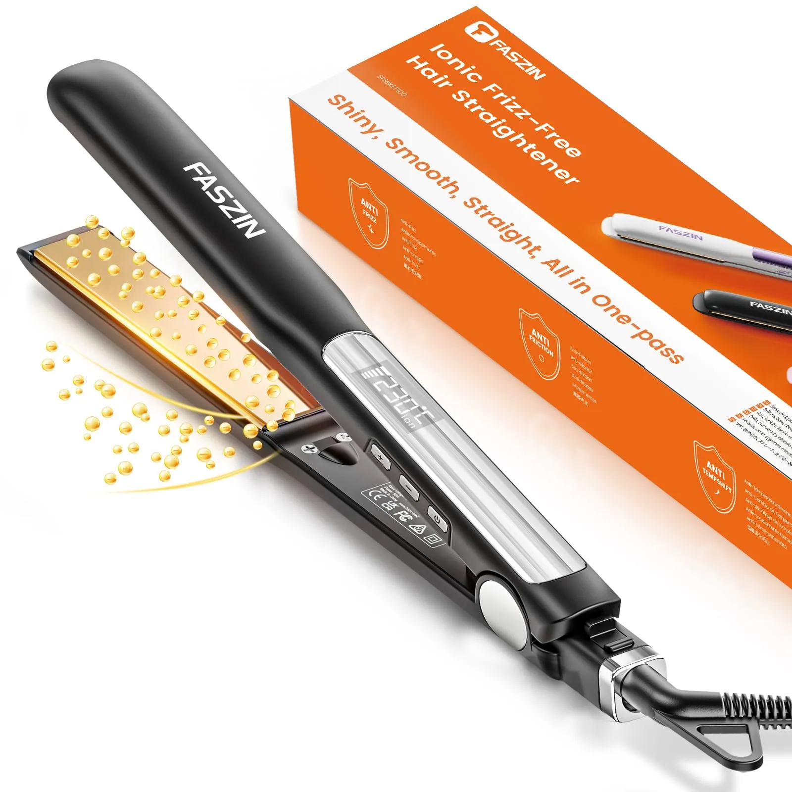 Faszin Piastra per Capelli Professionale in Titanio 30mm, 2 in 1, Carbone - immagine 1