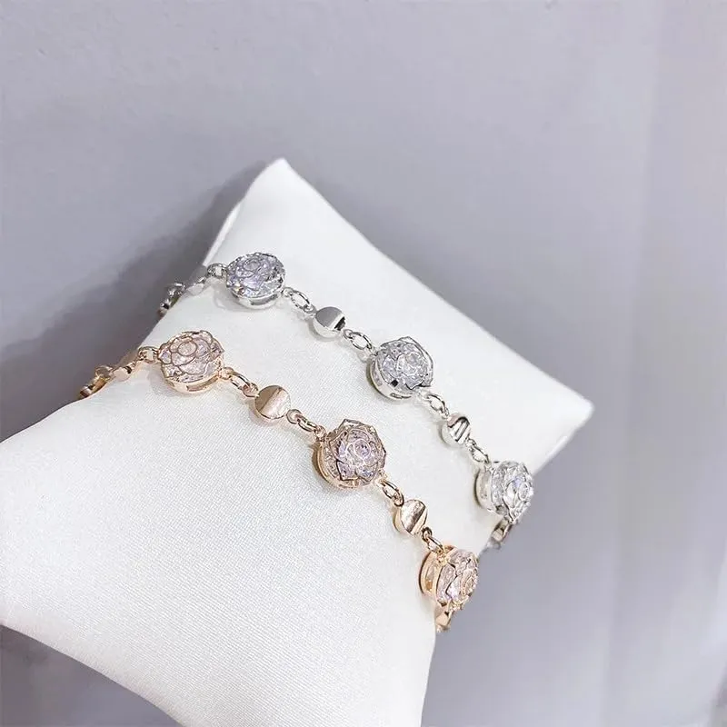 Crystalline Azuria Donna Parure Collana Orecchini e Bracciale Fiori Rose Cristalli, Placcato Oro Bianco 18ct - immagine 5