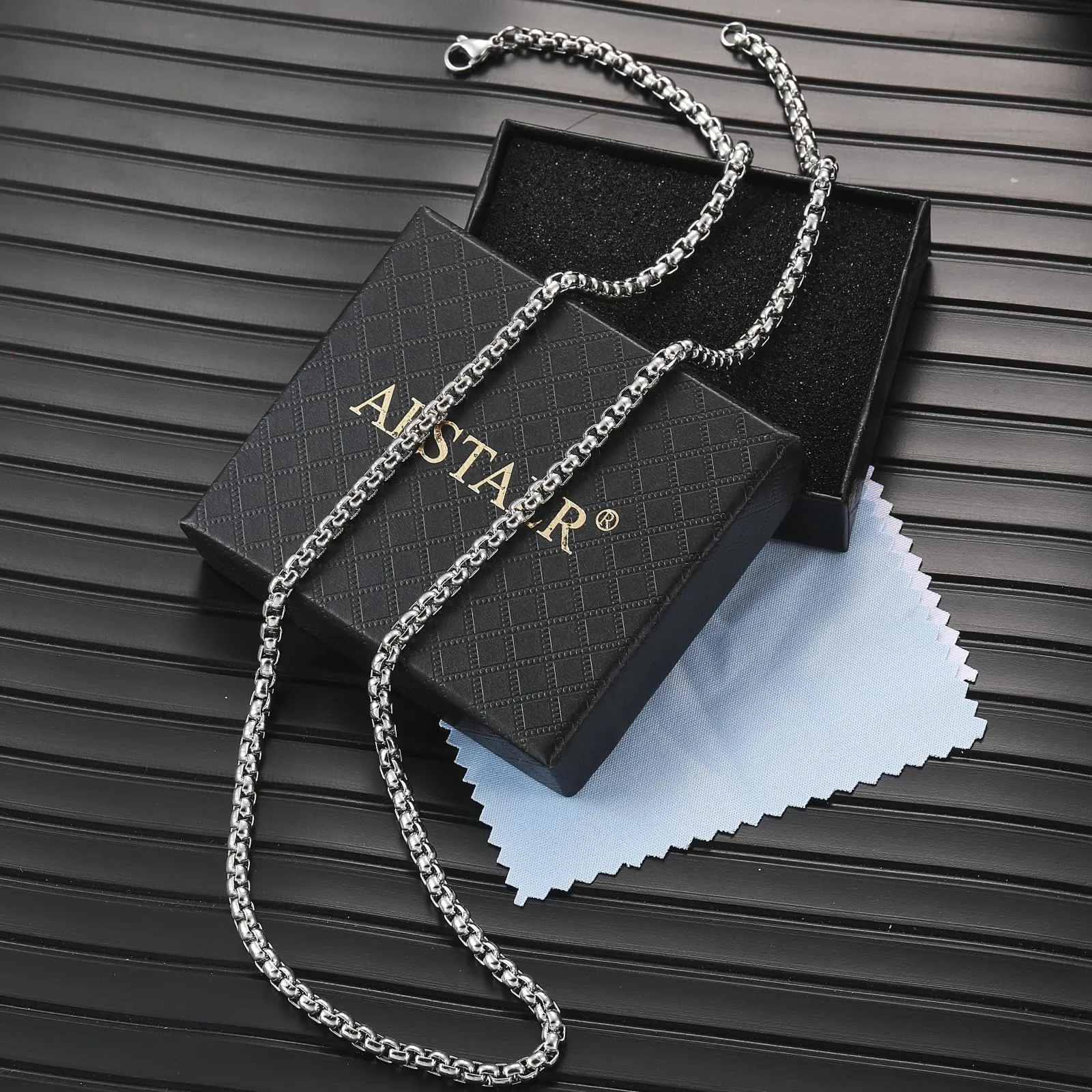 AFSTALR Collana in Acciaio Inossidabile Nero a Maglia Veneziana 2mm, 50cm - immagine 7