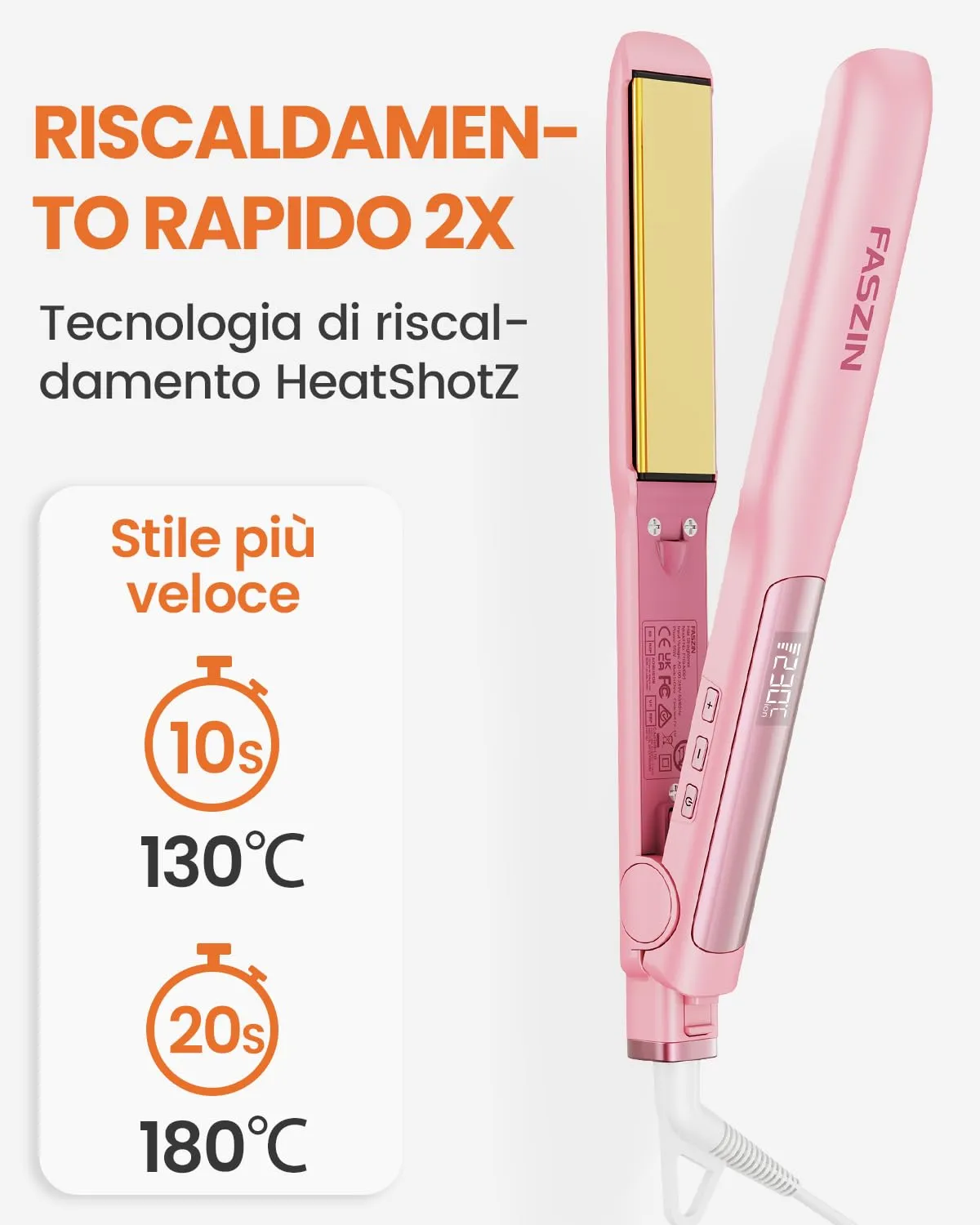 Faszin Piastra per Capelli Professionale in Titanio 30mm 2 in 1, Rosa - immagine 2