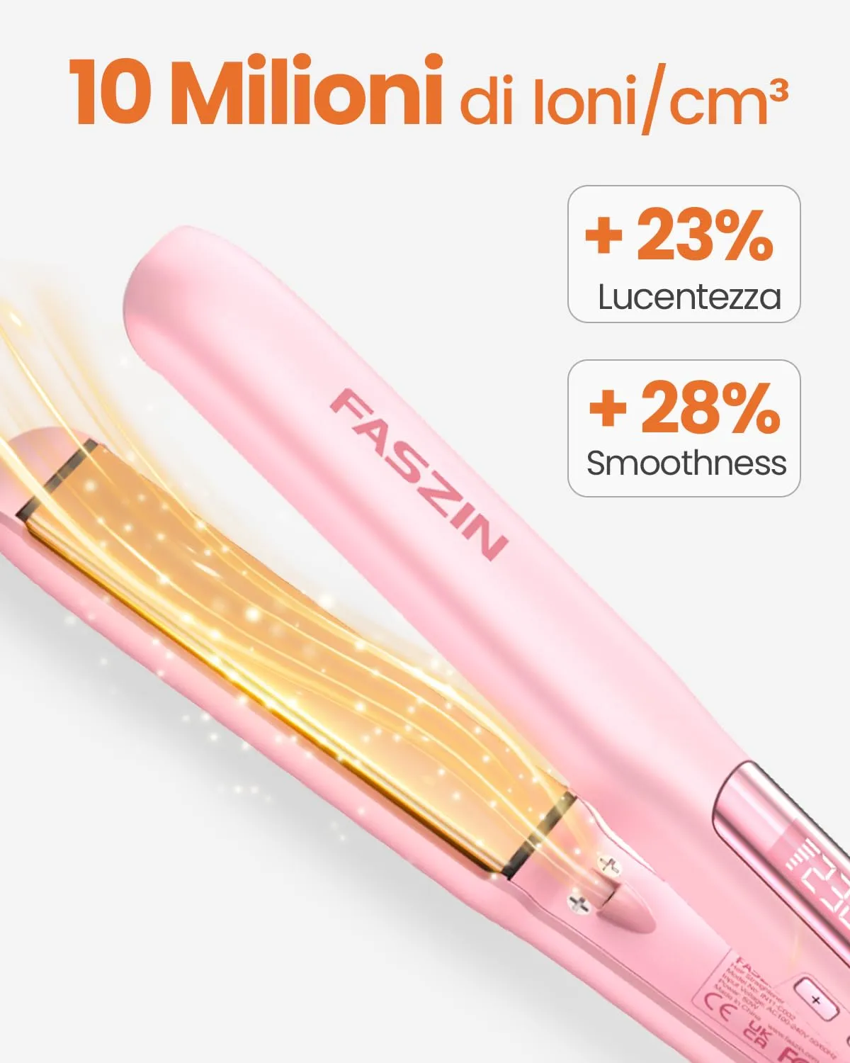 Faszin Piastra per Capelli Professionale in Titanio 30mm 2 in 1, Rosa - immagine 4