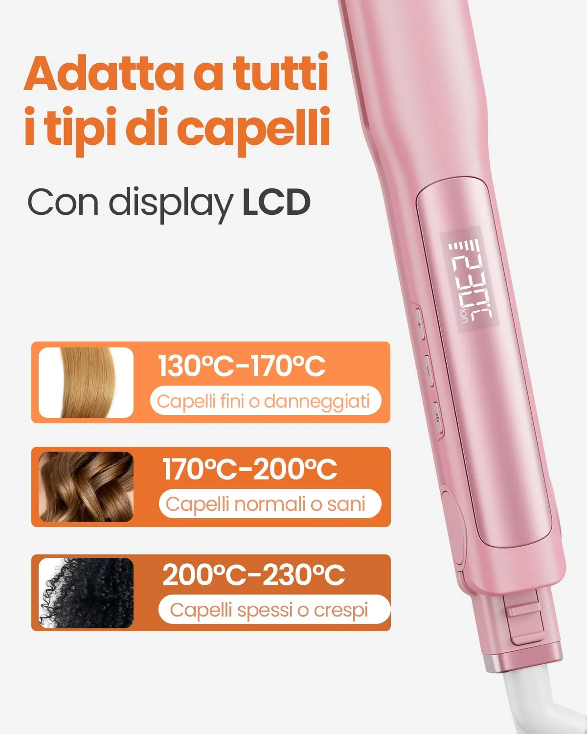 Faszin Piastra per Capelli Professionale in Titanio 30mm 2 in 1, Rosa - immagine 5