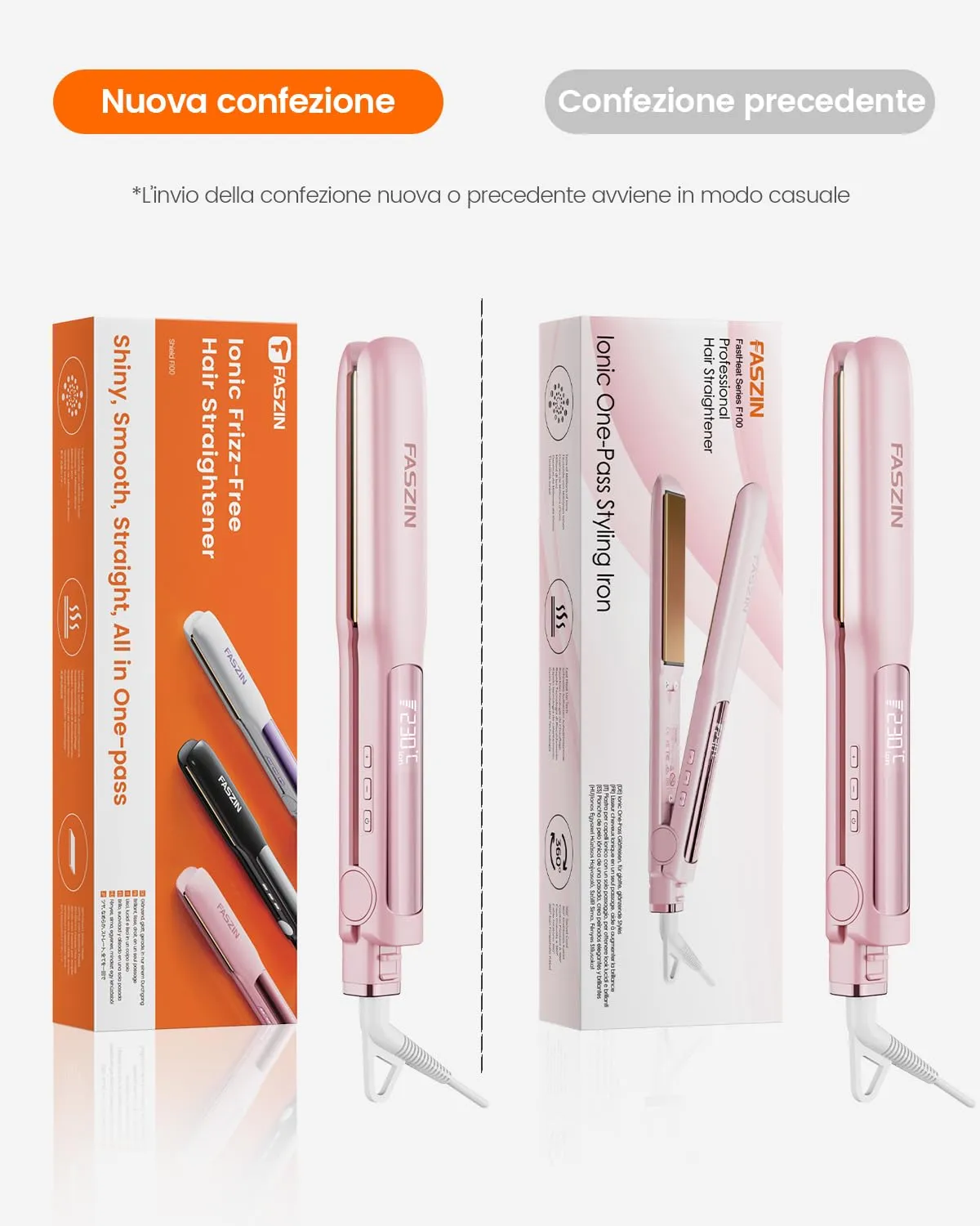 Faszin Piastra per Capelli Professionale in Titanio 30mm 2 in 1, Rosa - immagine 9