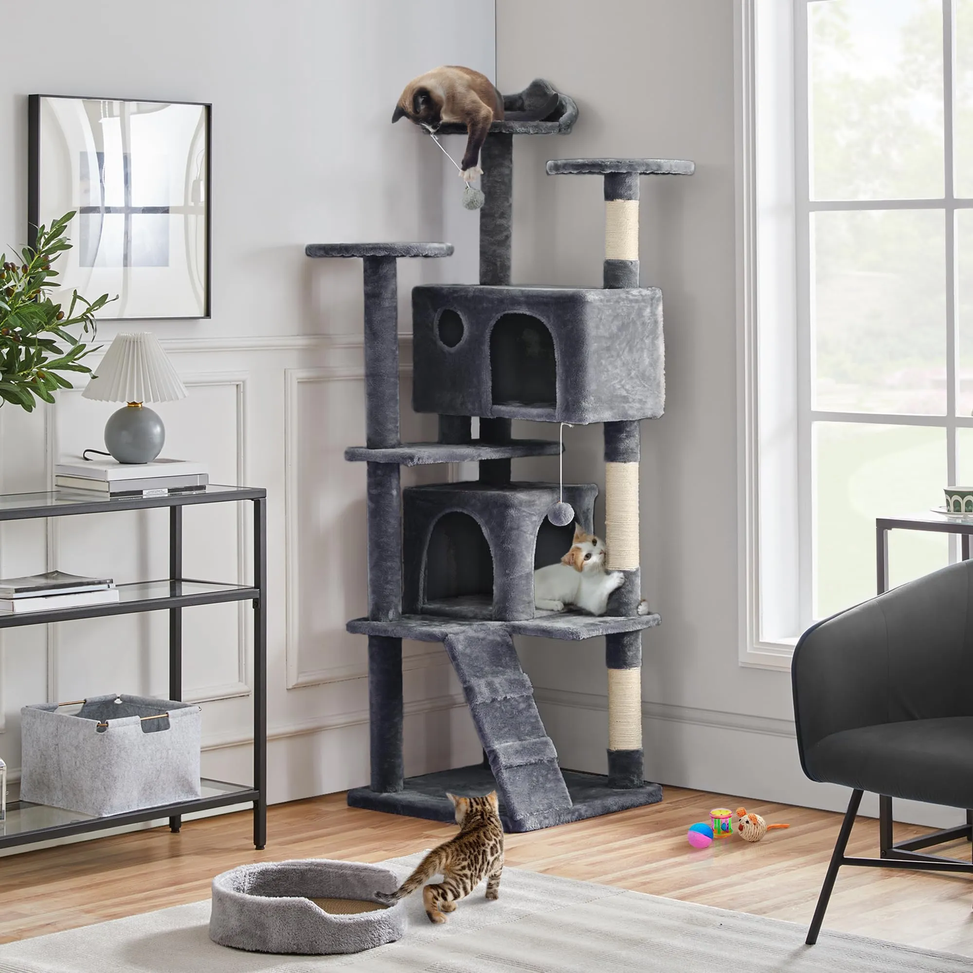 Yaheetech Albero Tiragraffi per Gatti 178 cm, Grigio Scuro - immagine 2