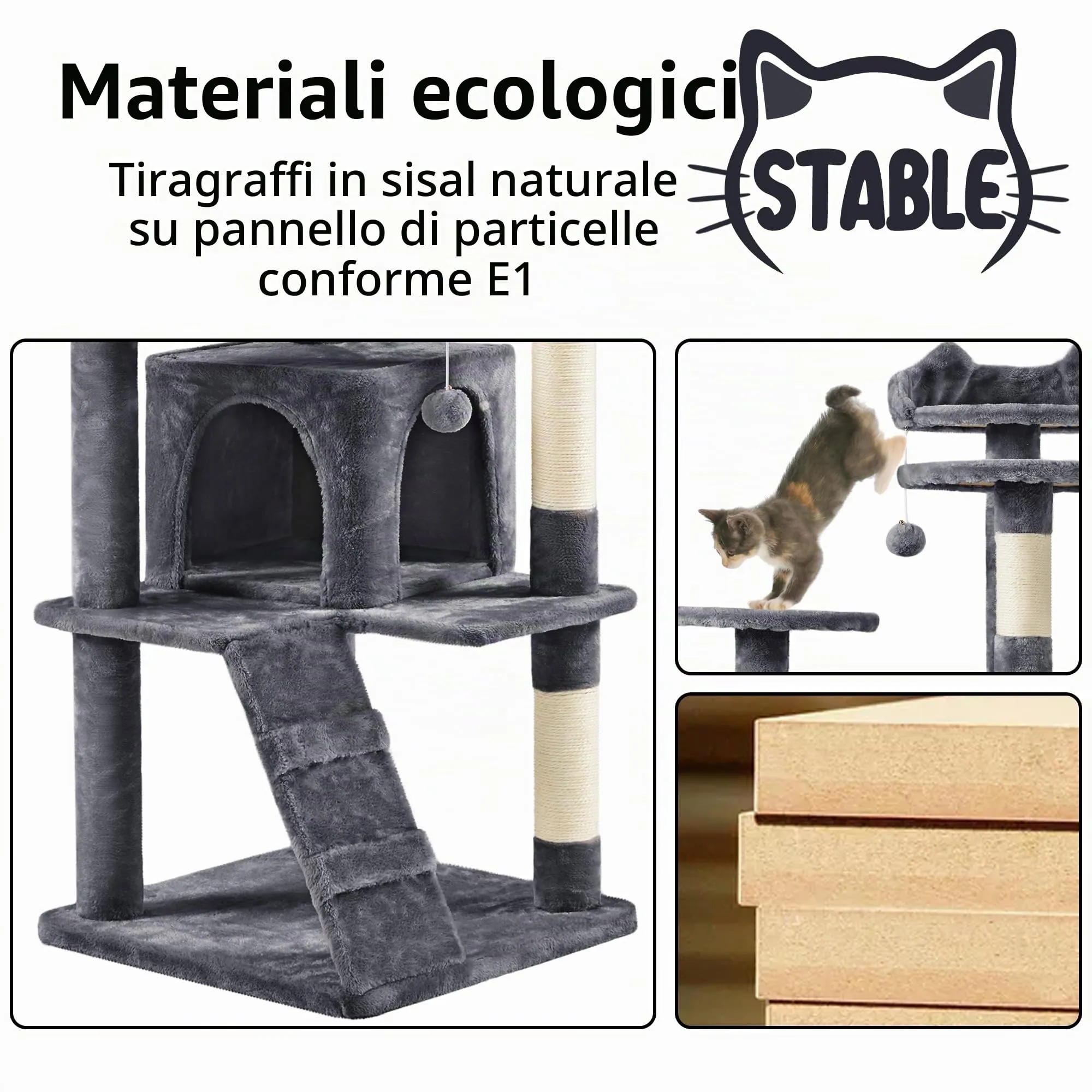Yaheetech Albero Tiragraffi per Gatti 178 cm, Grigio Scuro - immagine 4