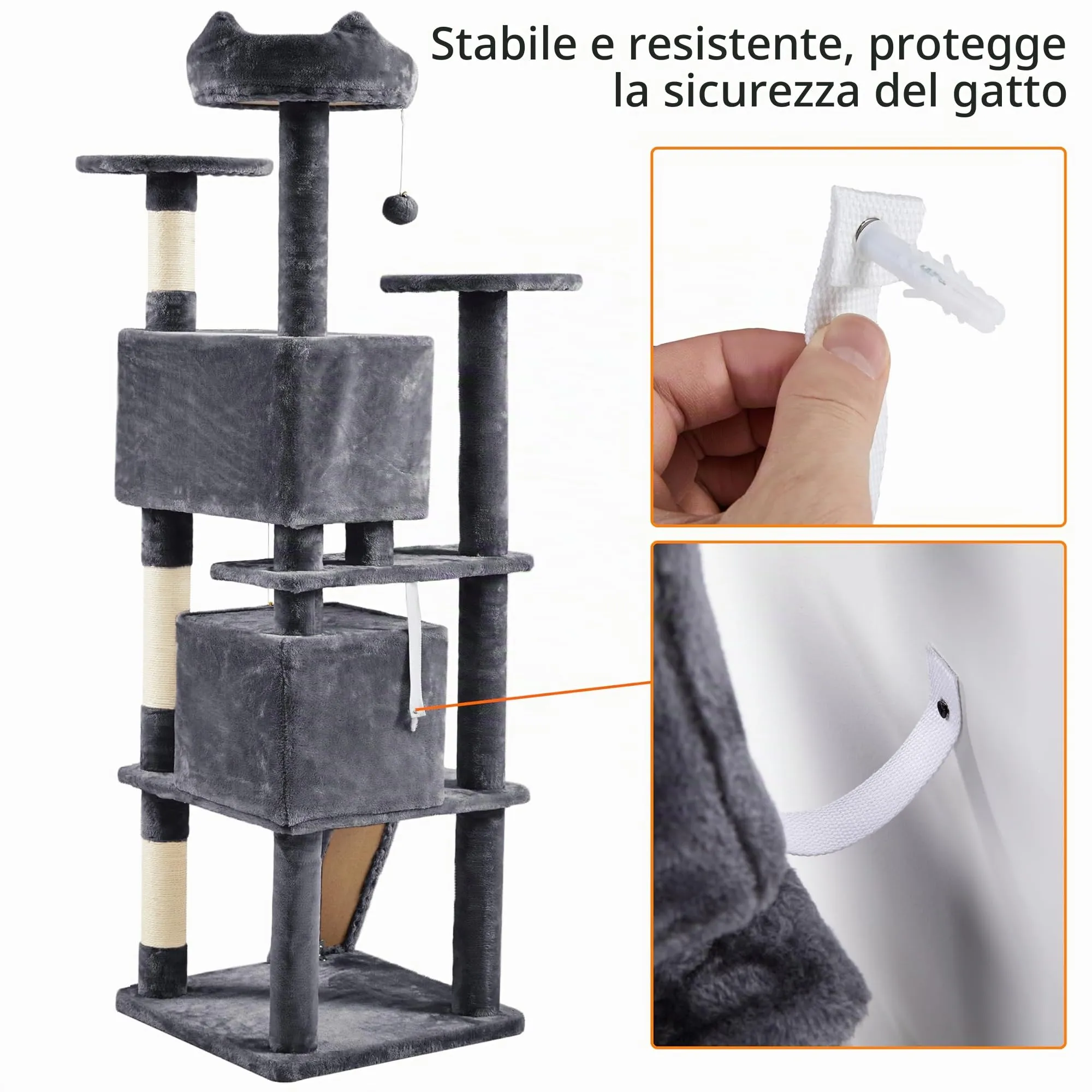Yaheetech Albero Tiragraffi per Gatti 178 cm, Grigio Scuro - immagine 5