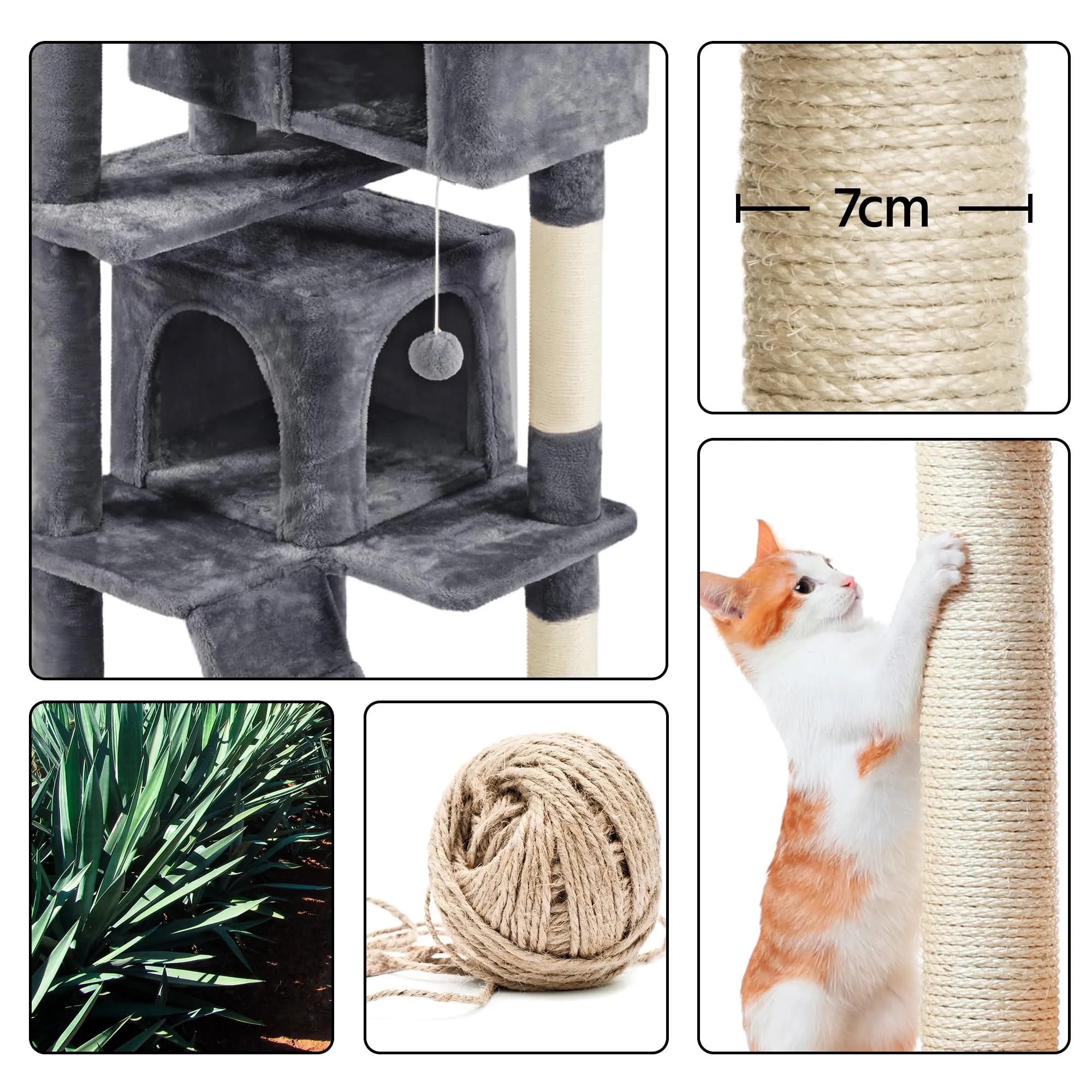 Yaheetech Albero Tiragraffi per Gatti 178 cm, Grigio Scuro - immagine 8