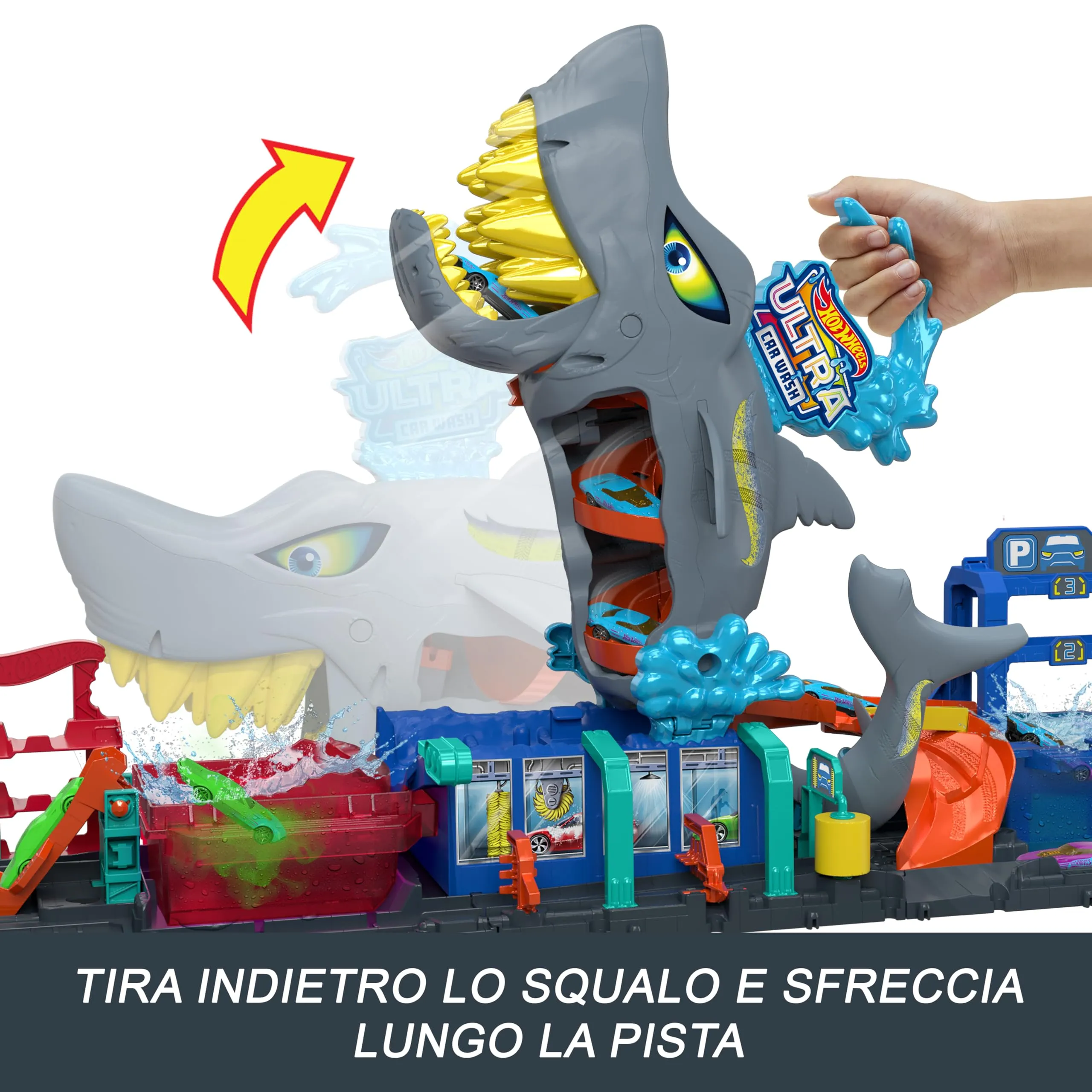 Hot Wheels City Autolavaggio Mega Squalo HTN82 con Macchinina Color Reveal - immagine 5