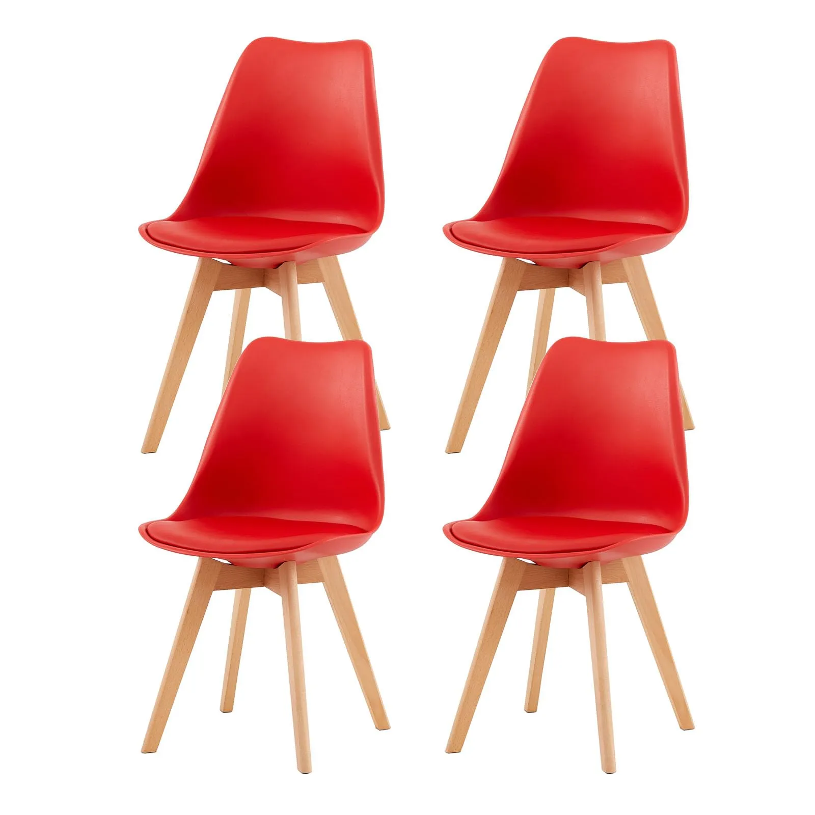 EGGREE Sedie da Pranzo Moderne in Pelle PU e Legno di Faggio, Set di 4, Rosso - immagine 1