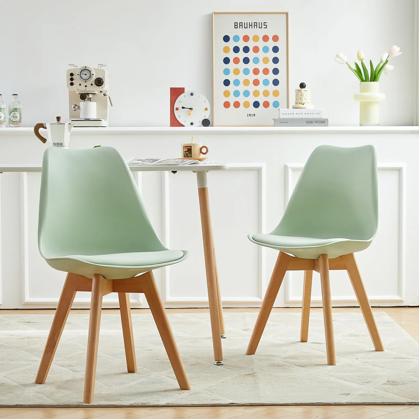 EGGREE Set di 8 Sedie da Pranzo e Cucina in Pelle PU e Legno di Faggio, Gelato Verde - immagine 5
