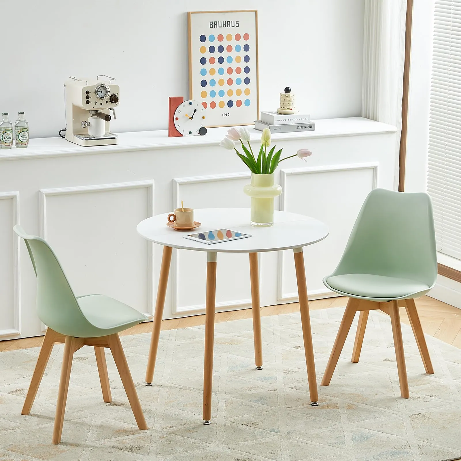 EGGREE Set di 8 Sedie da Pranzo e Cucina in Pelle PU e Legno di Faggio, Gelato Verde - immagine 6