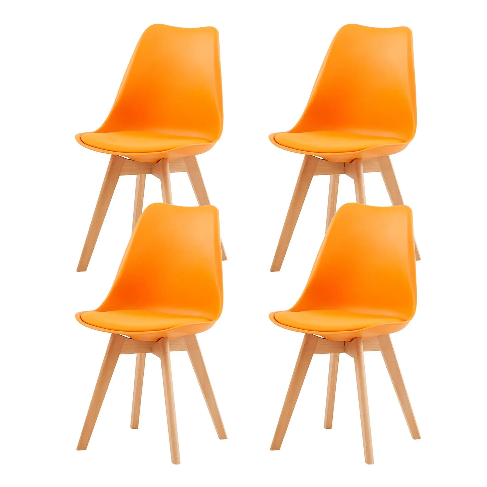 EGGREE Set di 4 Sedie da Pranzo e Cucina in Pelle PU con Gambe in Legno, Arancione - immagine 1